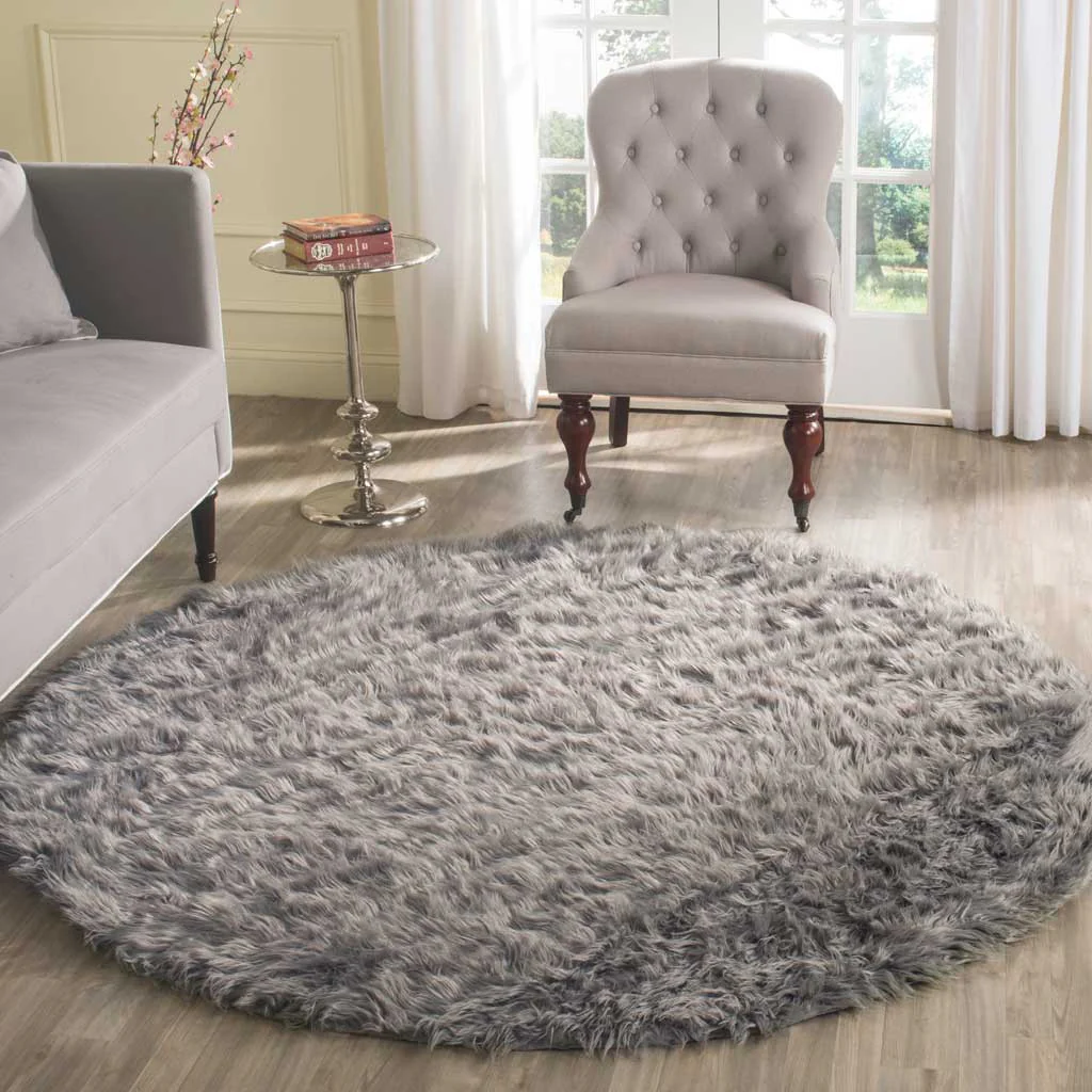 Faux Sheepskin Gray Round Rug - Image 3