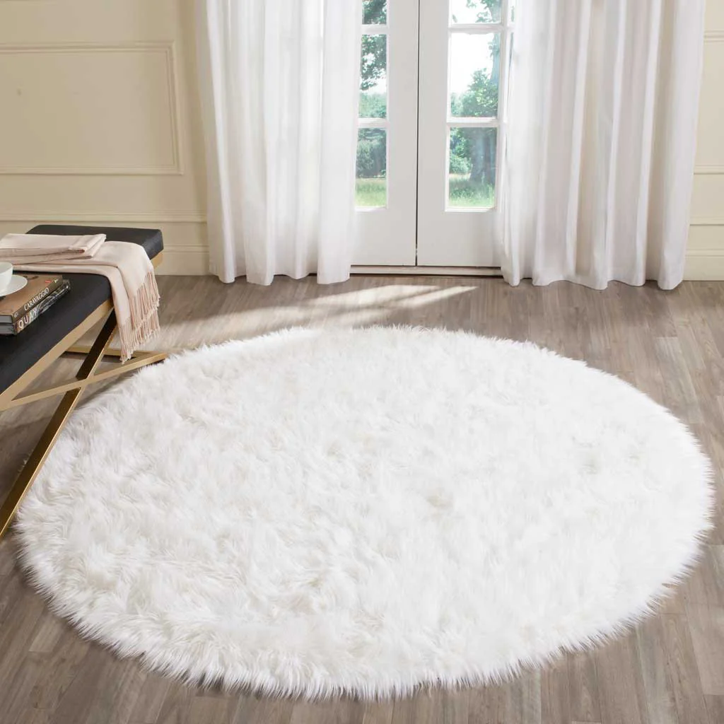 Faux Sheepskin Ivory Round Rug - Image 3