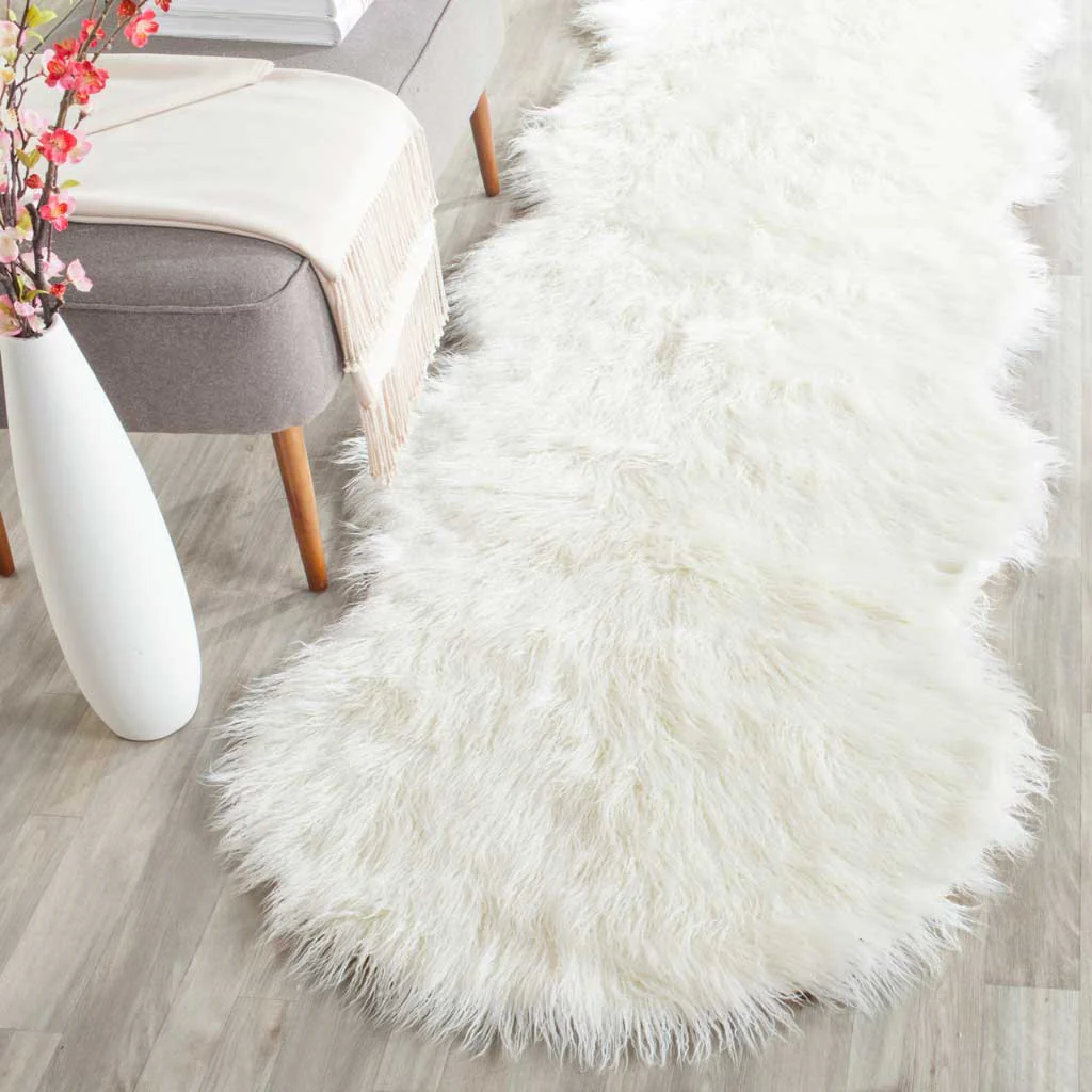 Faux Sheepskin Pelt Alt Ivory Runner Rug - Image 3