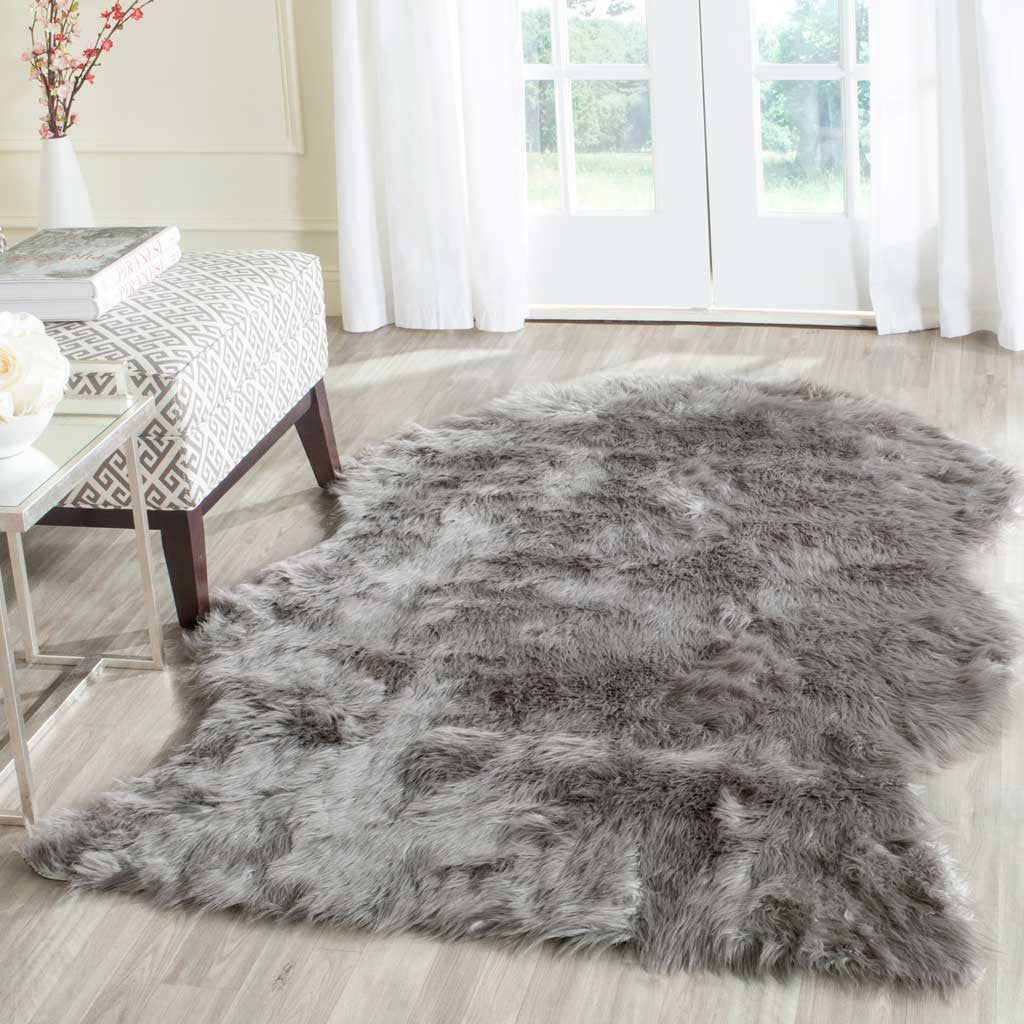 Faux Sheepskin Pelt Dark Gray Area Rug - Image 6