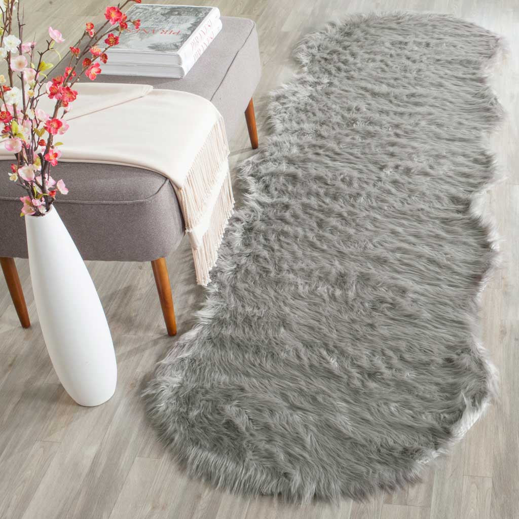Faux Sheepskin Pelt Dark Gray Runner Rug - Image 3
