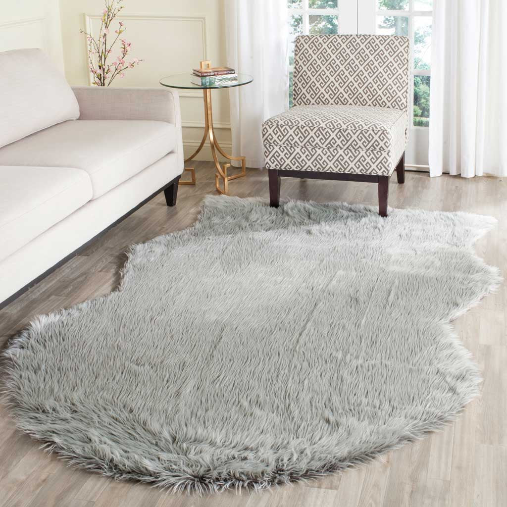 Faux Sheepskin Pelt Light Gray Area Rug - Image 6