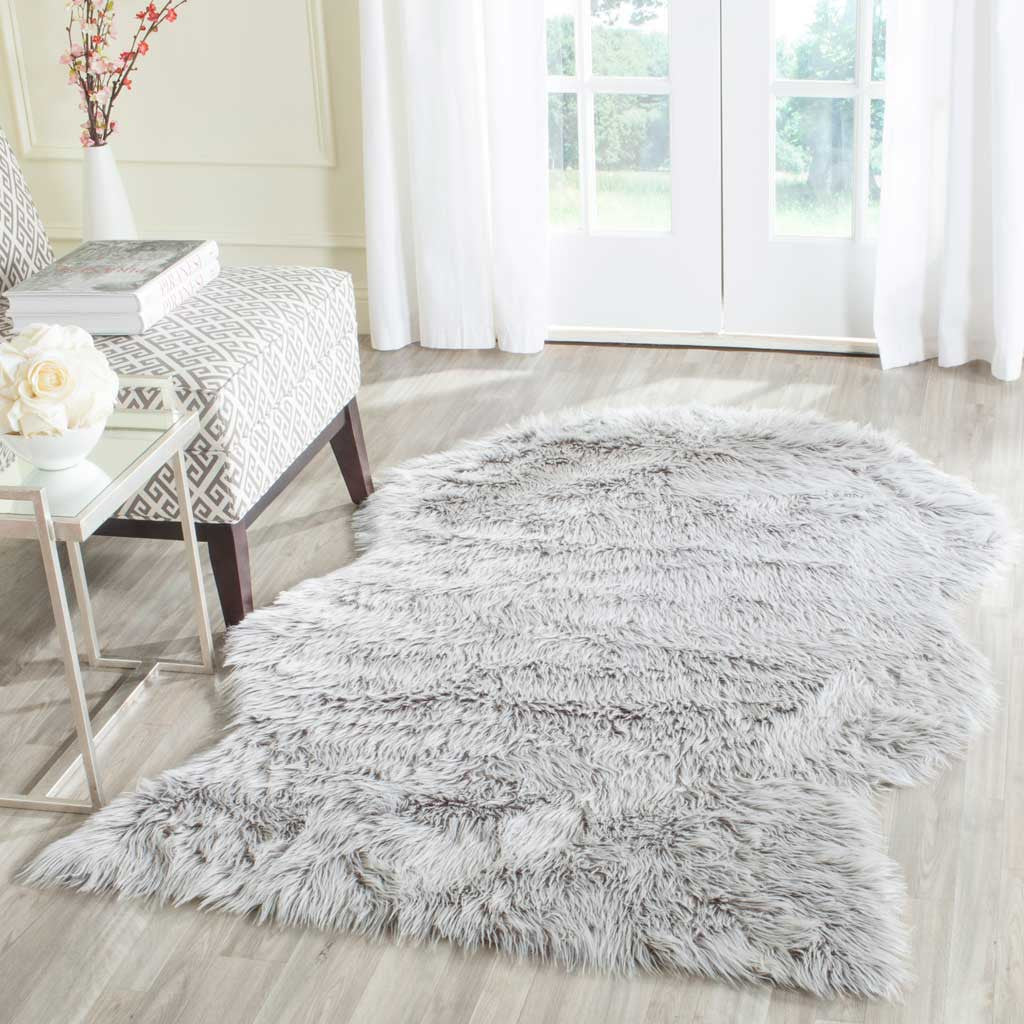Faux Sheepskin Pelt Light Gray Area Rug - Image 7