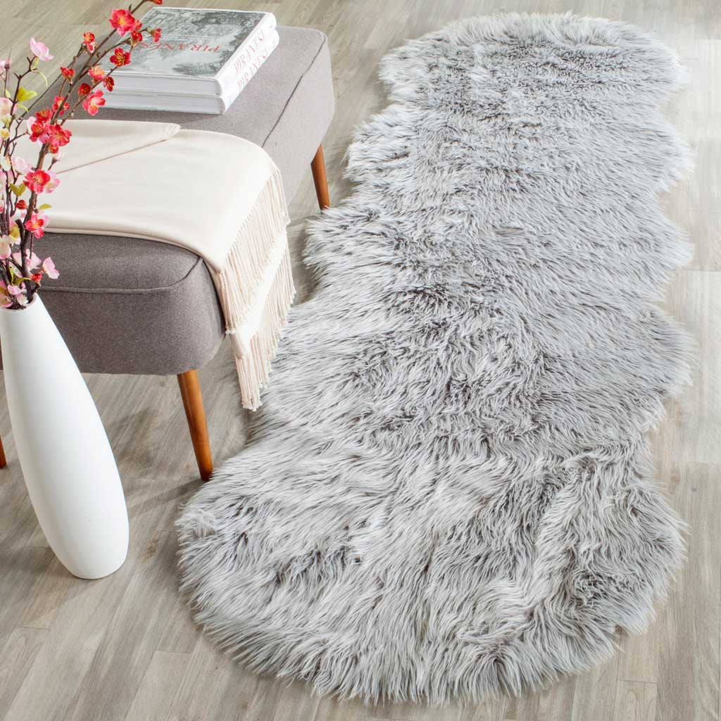 Faux Sheepskin Pelt Light Gray Runner Rug - Image 3