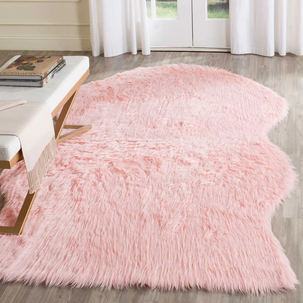 Faux Sheepskin Pelt Pink Area Rug - Image 6