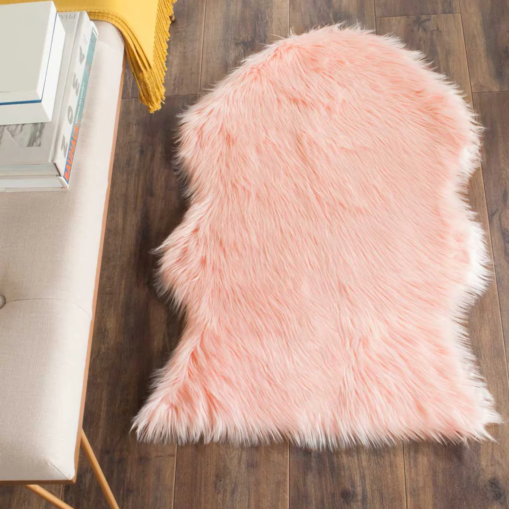 Faux Sheepskin Pelt Pink Area Rug - Image 7