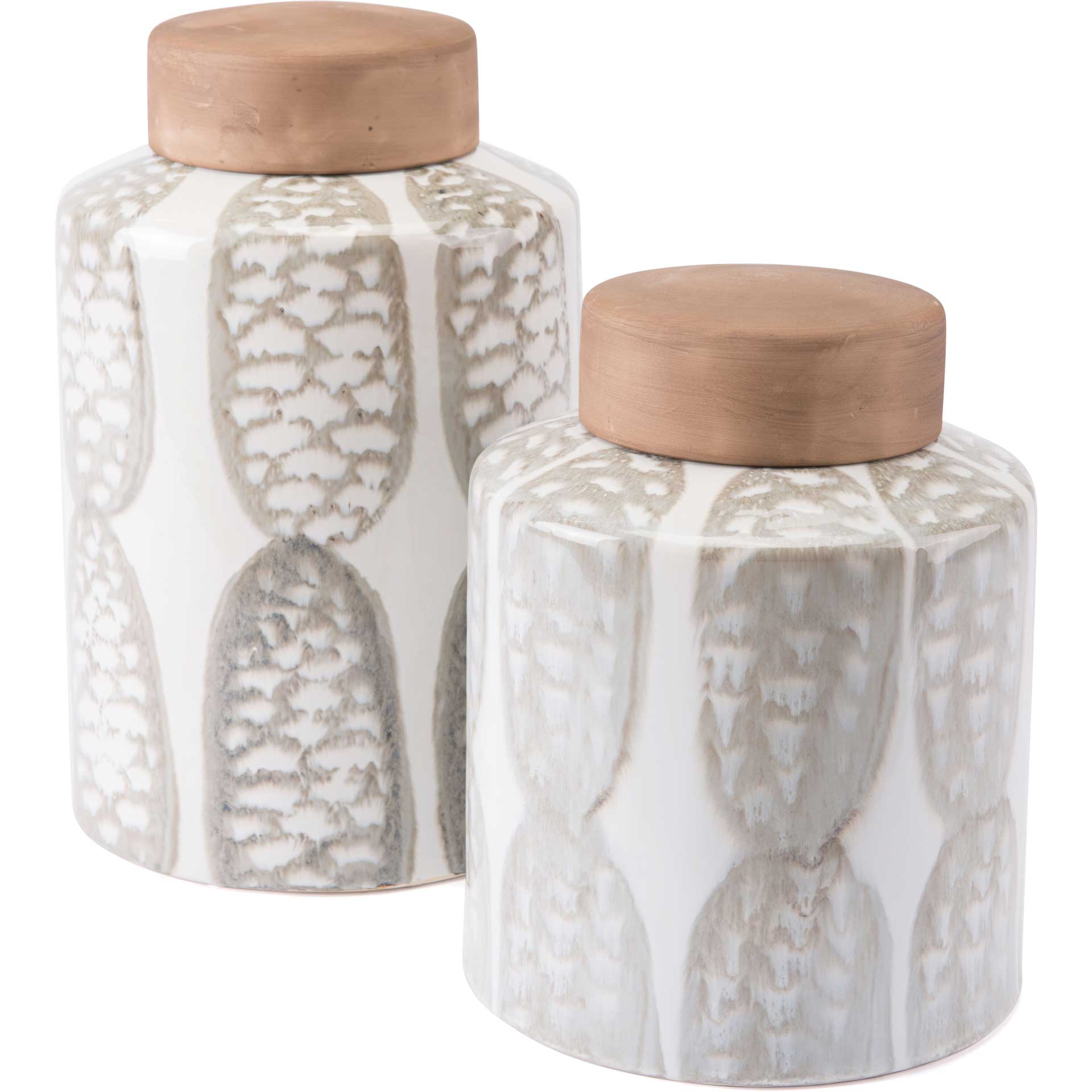Feather Covered Jar Ivory/Sage Green - Image 3