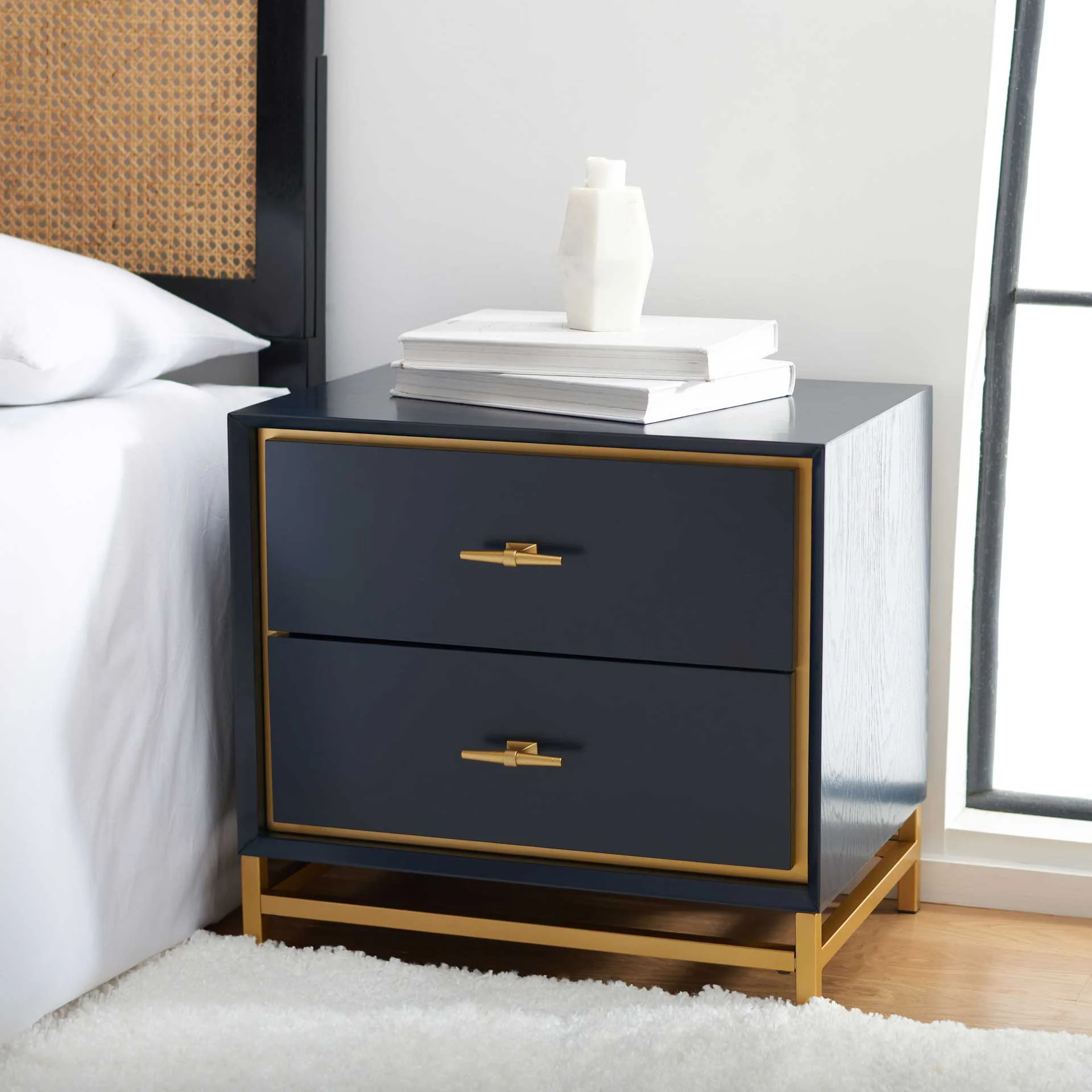 Femi 2 Drawer Nightstand Teal/Brass - Image 9