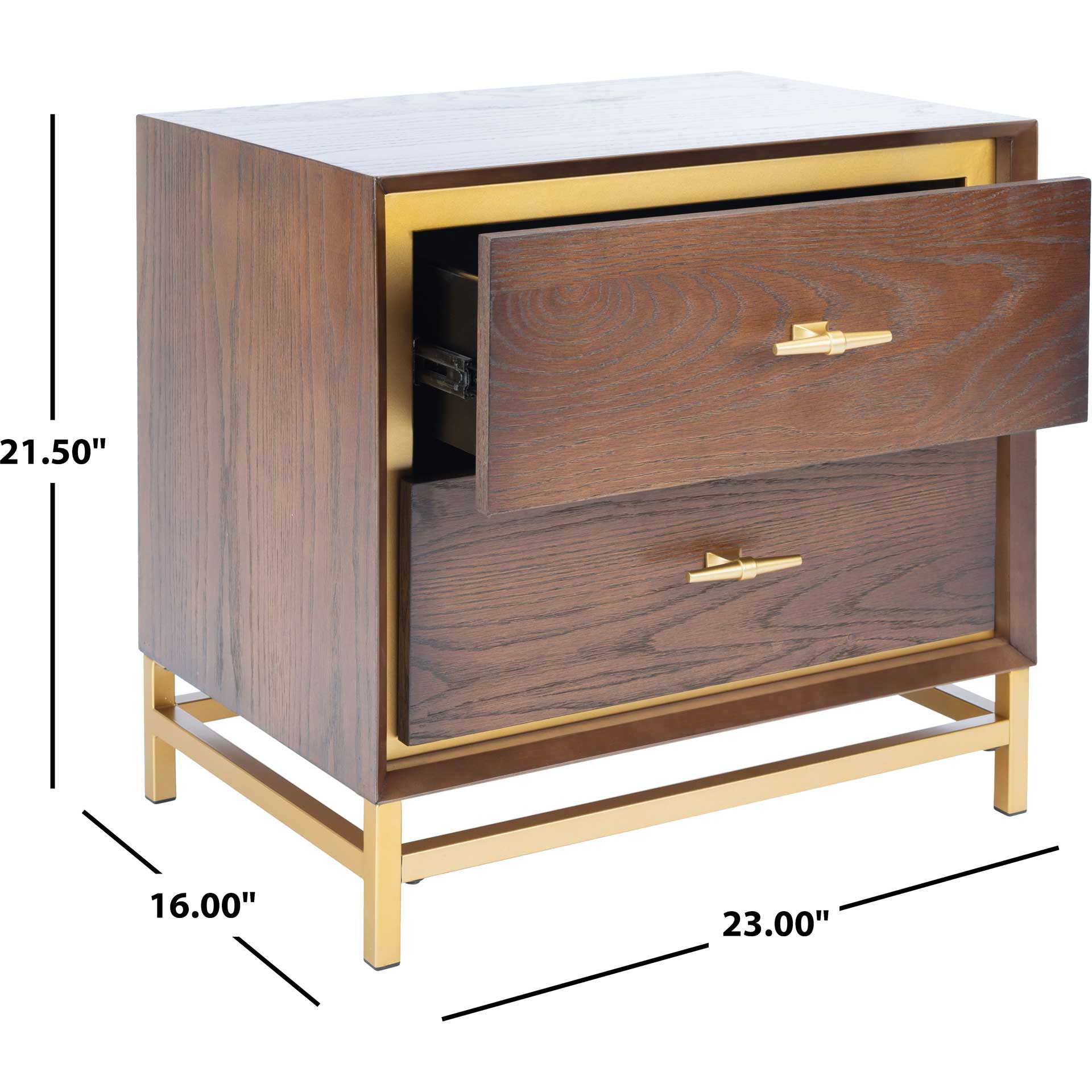 Femi 2 Drawer Nightstand Walnut/Brass - Image 10