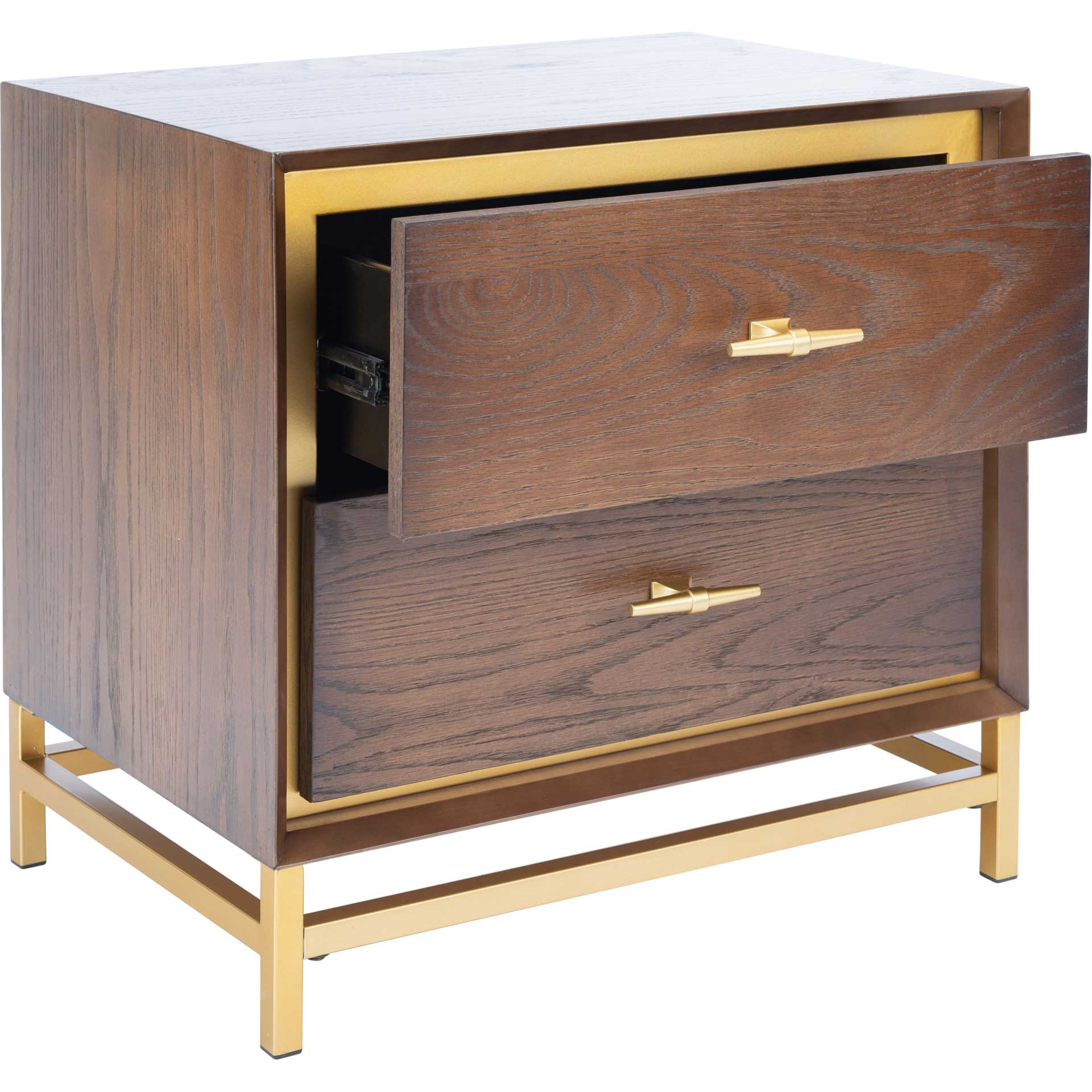 Femi 2 Drawer Nightstand Walnut/Brass - Image 2