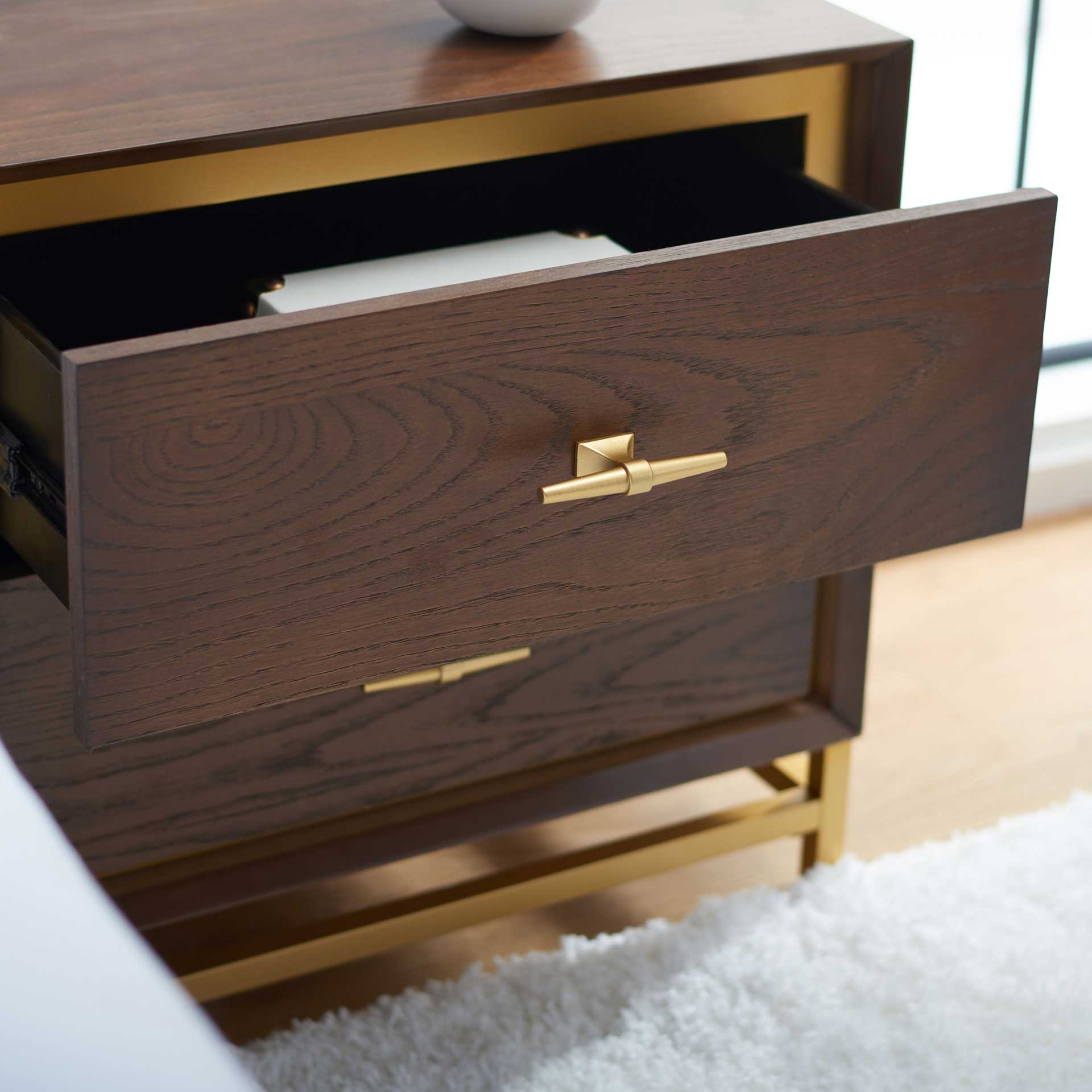 Femi 2 Drawer Nightstand Walnut/Brass - Image 8