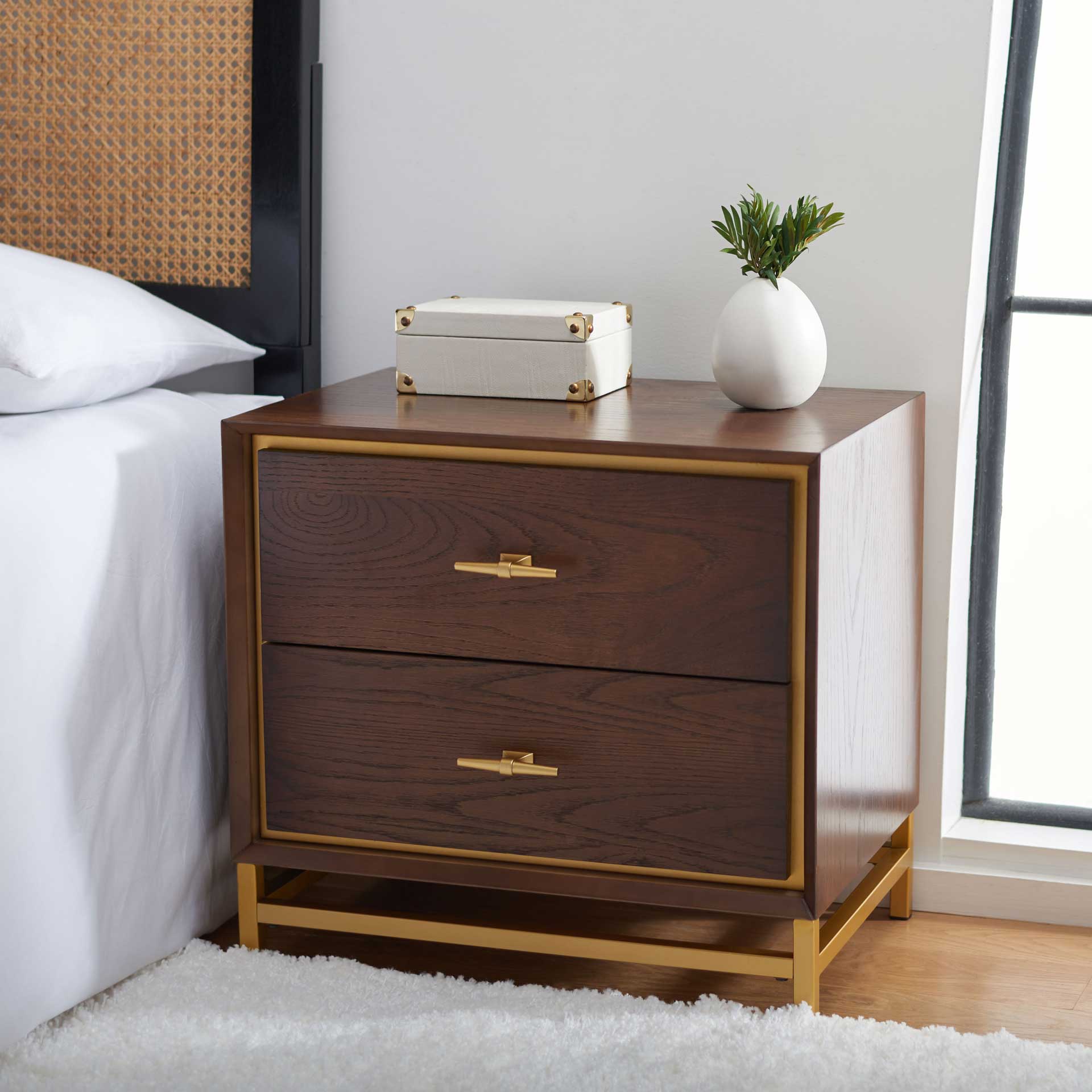 Femi 2 Drawer Nightstand Walnut/Brass - Image 9