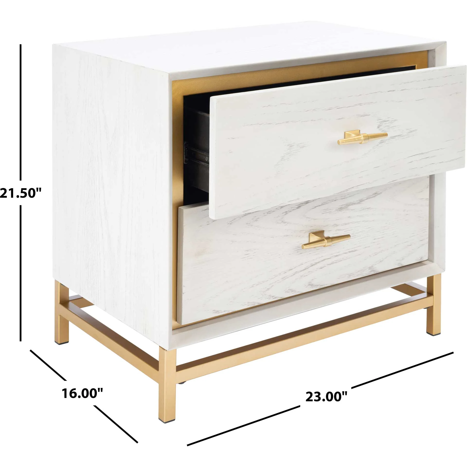 Femi 2 Drawer Nightstand White Washed/Brass - Image 10