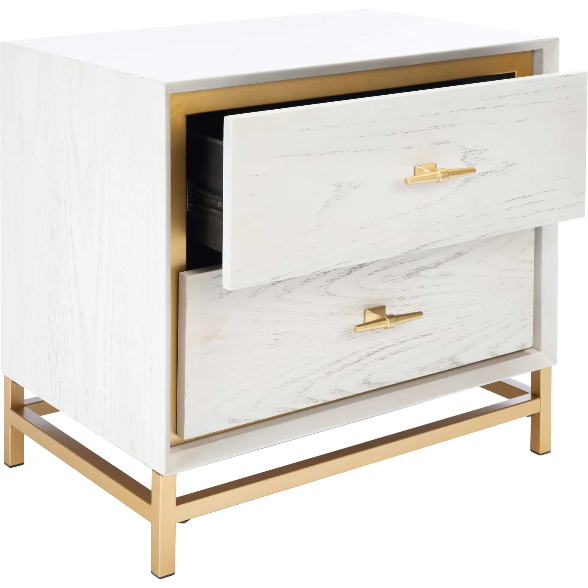 Femi 2 Drawer Nightstand White Washed/Brass - Image 2