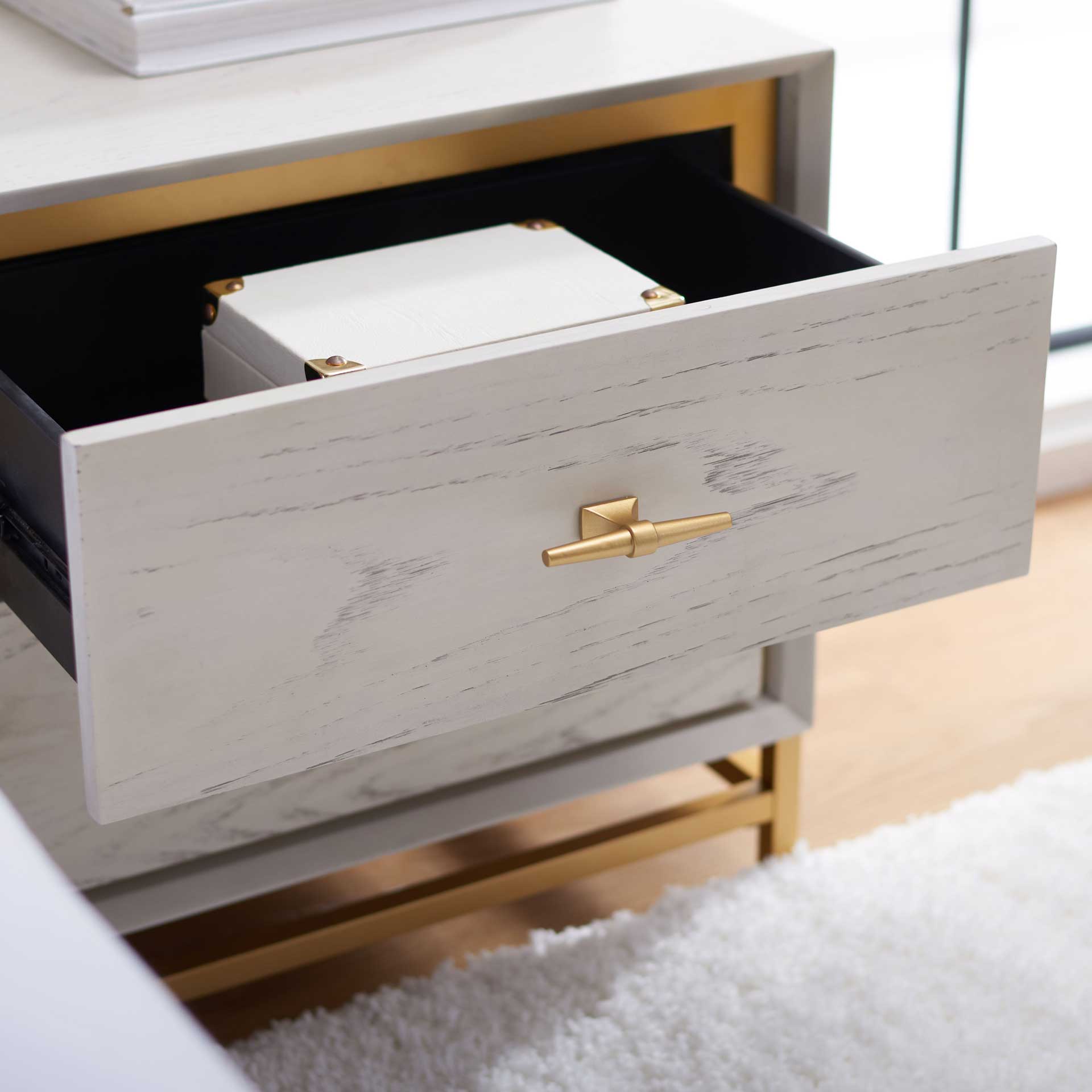 Femi 2 Drawer Nightstand White Washed/Brass - Image 8