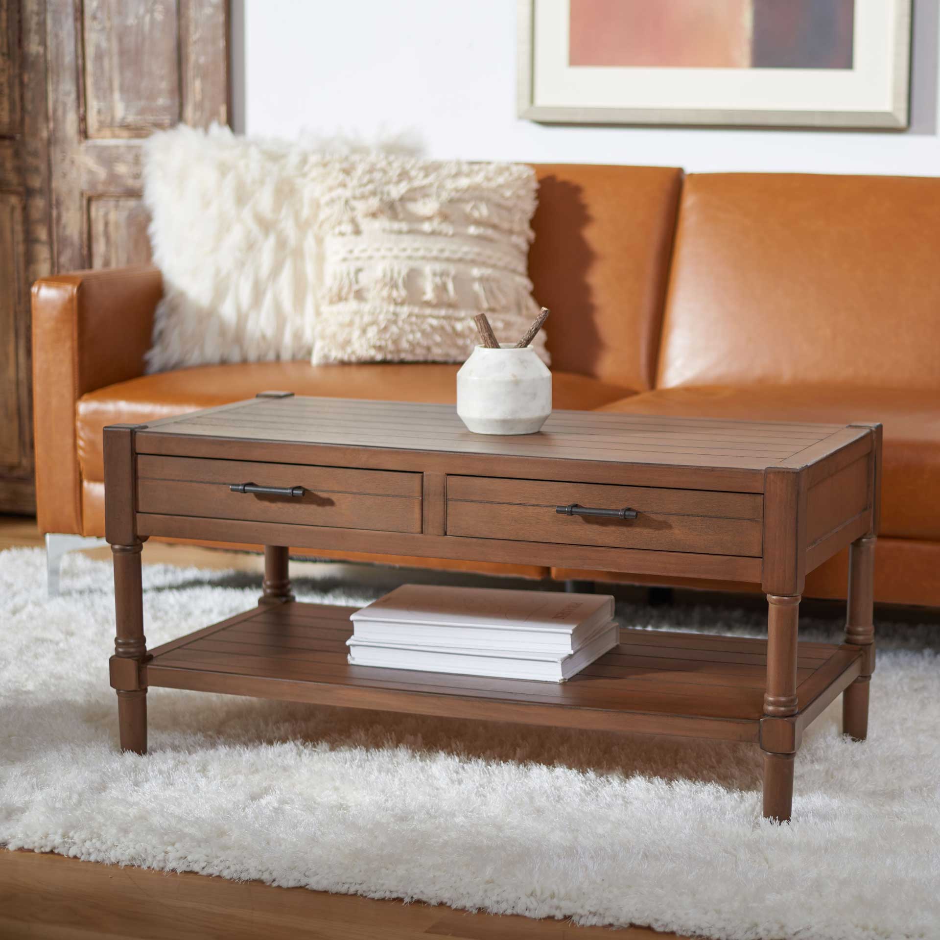 Fidelma 2 Drawer Coffee Table Brown - Image 7