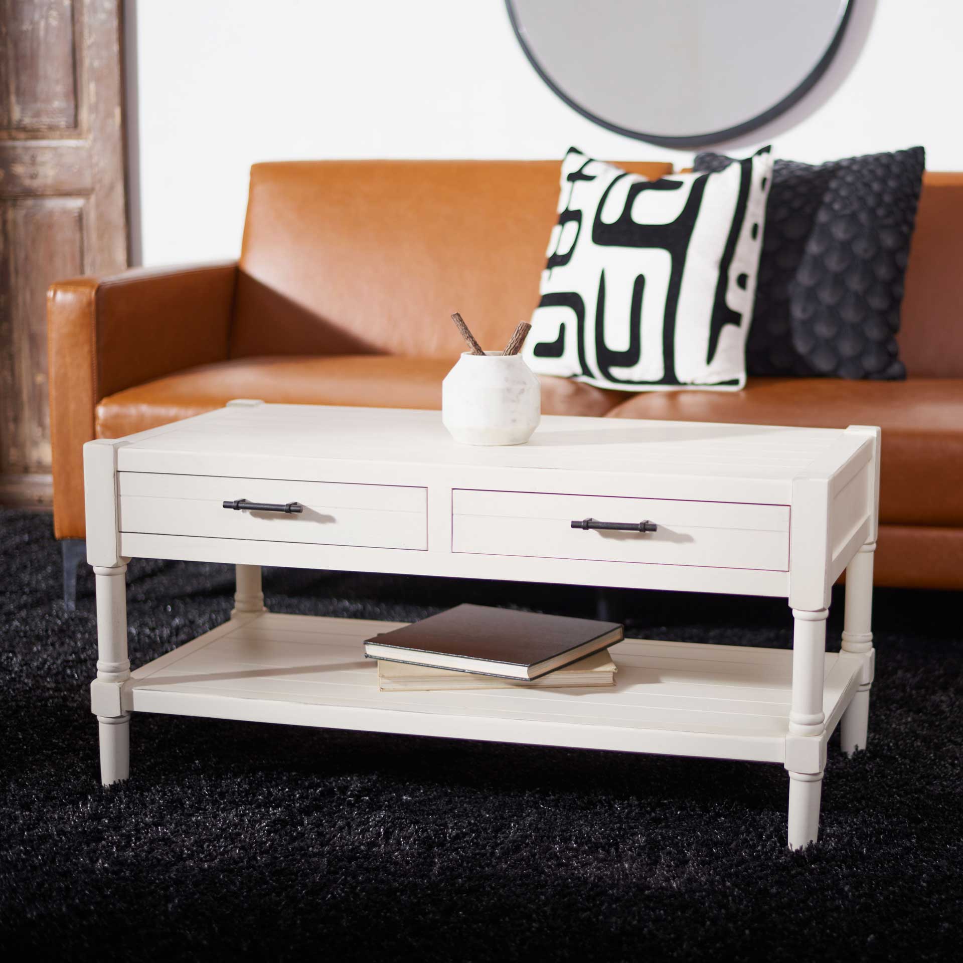 Fidelma 2 Drawer Coffee Table Distressed White - Image 7
