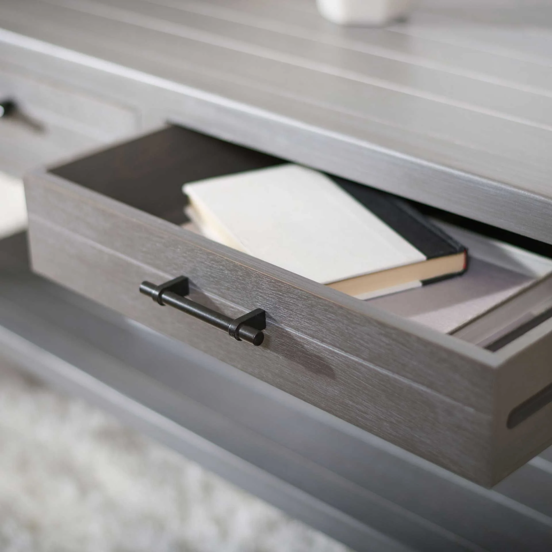 Fidelma 2 Drawer Coffee Table White Washed Gray - Image 7