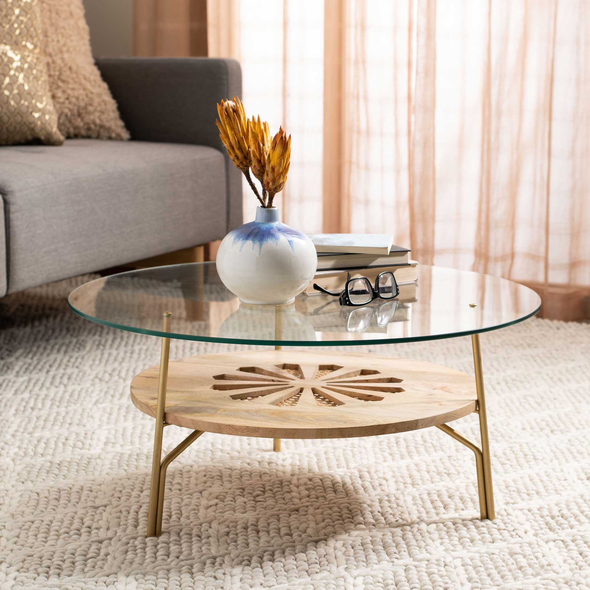 Flannery Round Coffee Table Natural/Brass - Image 6