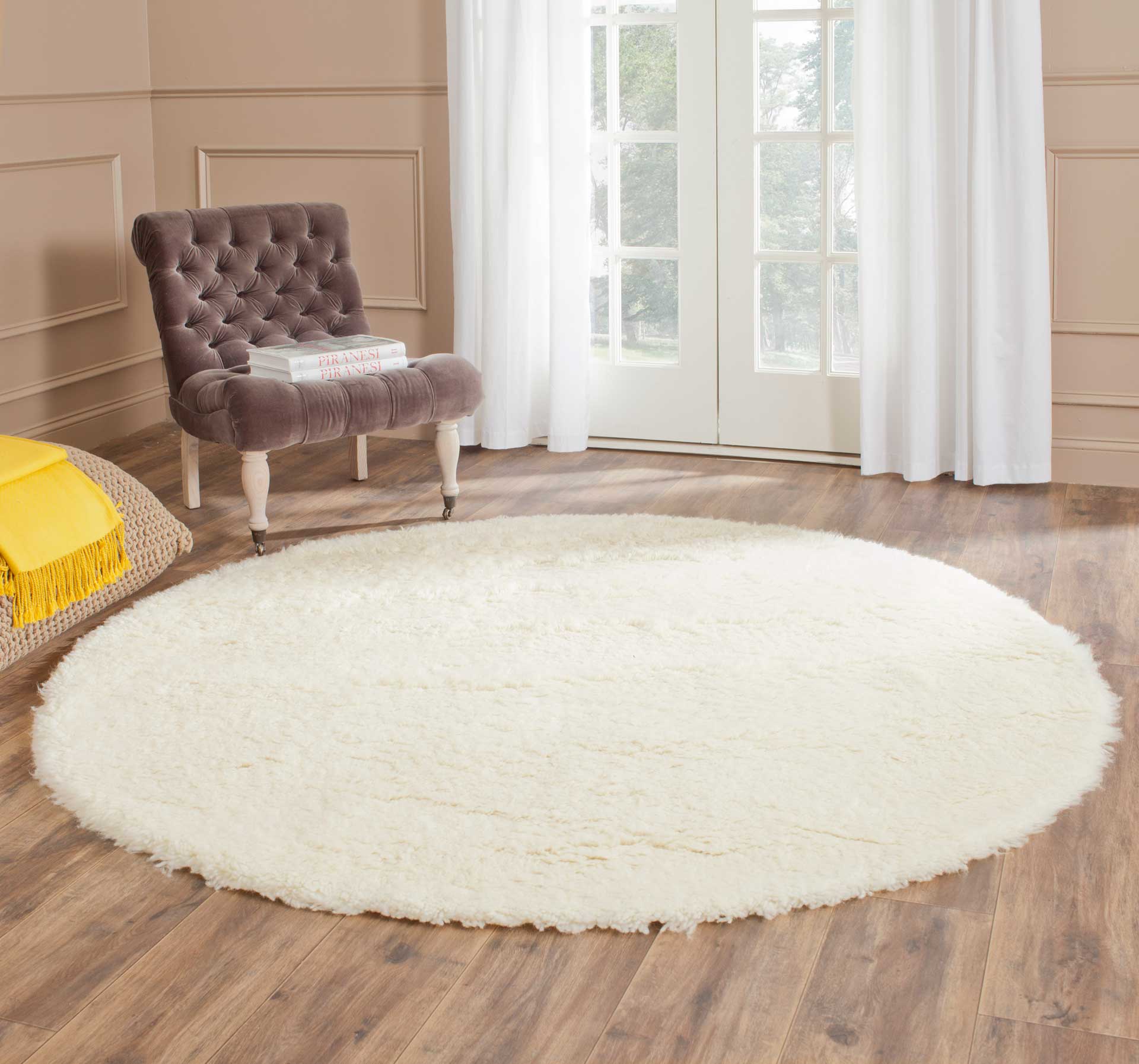 Flokati Shag Wool Ivory Round Rug - Image 4