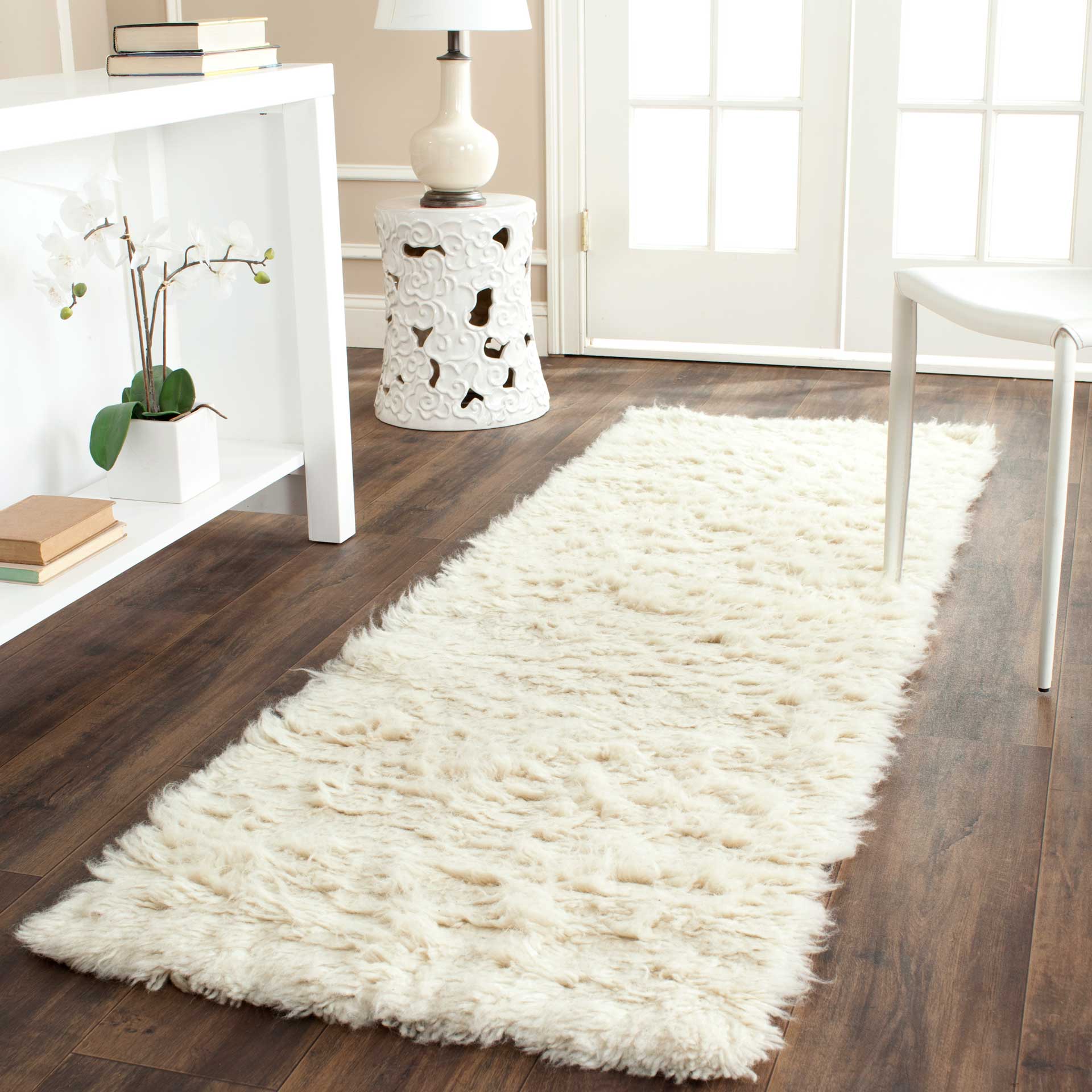 Flokati Shag Wool Ivory Runner Rug - Image 2