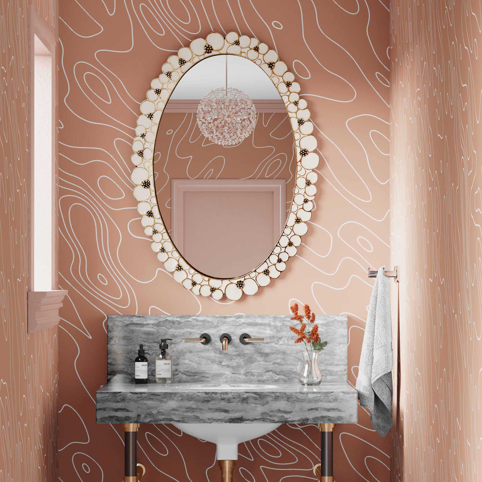 Flora Handpainted Mirror Brass - Image 5