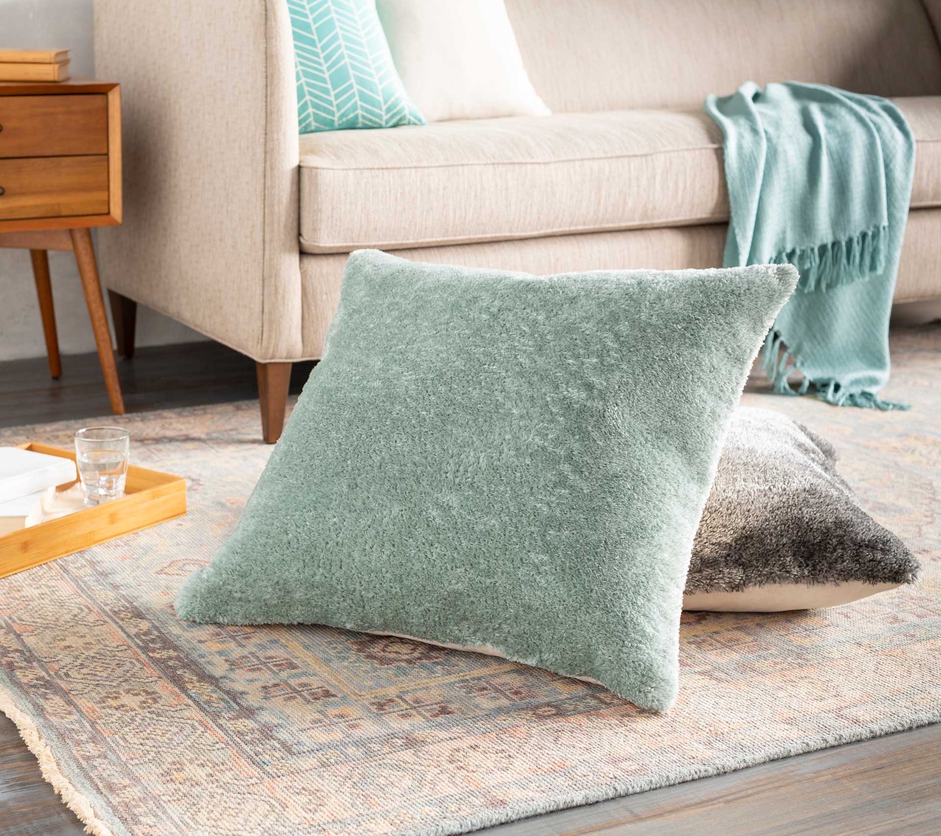 Flora Pillow Aqua/Beige - Image 3