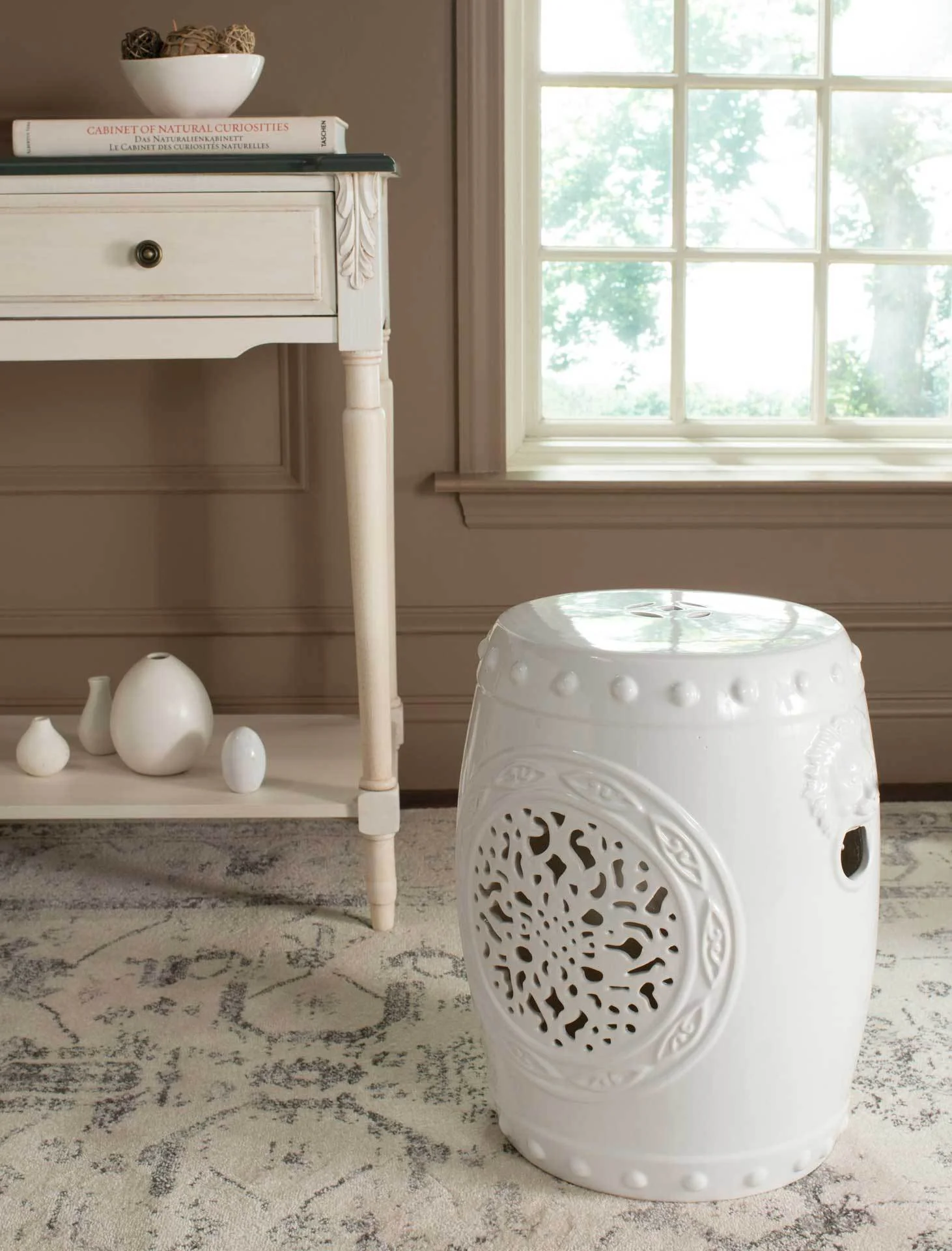 Florencia Drum Garden Stool Antique White - Image 4