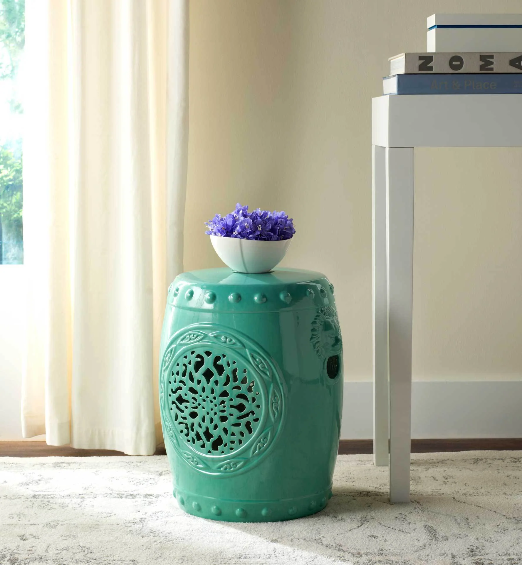 Florencia Drum Garden Stool Light Blue - Image 3
