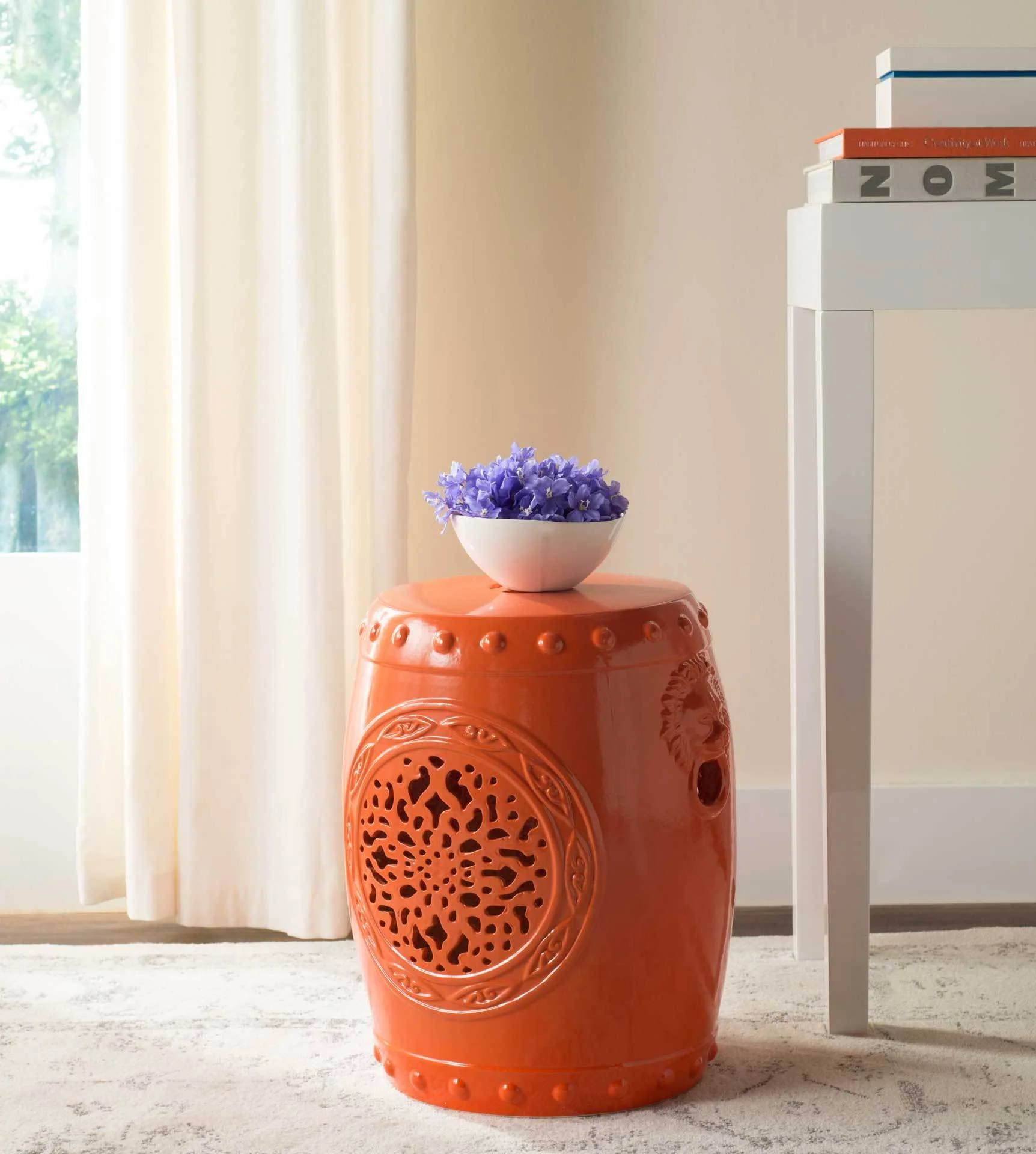 Florencia Drum Garden Stool Orange - Image 4
