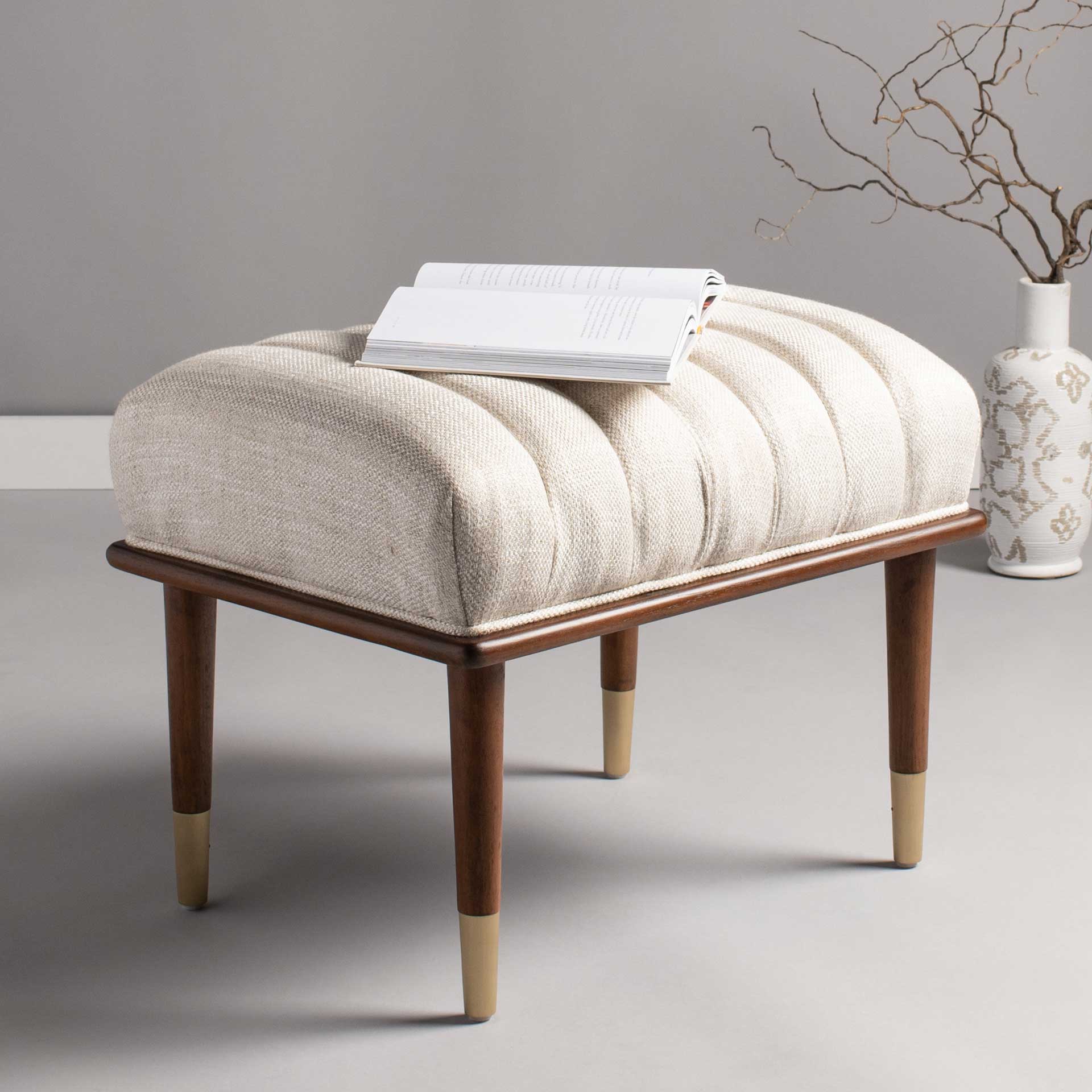 Flourish Mid-Century Ottoman Cream - Image 4