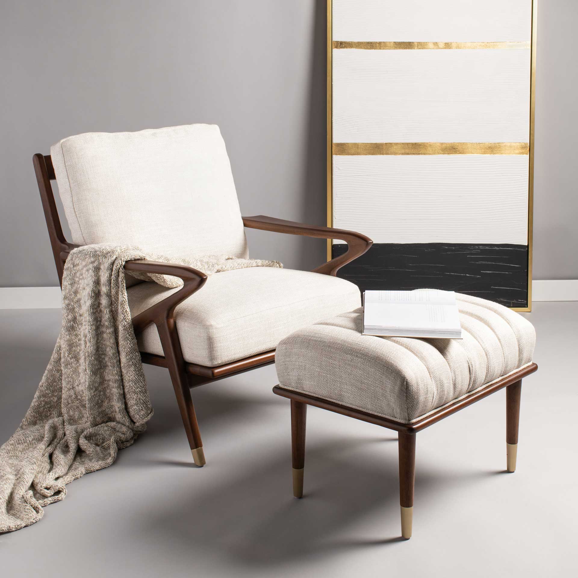 Flourish Mid-Century Ottoman Cream - Image 5