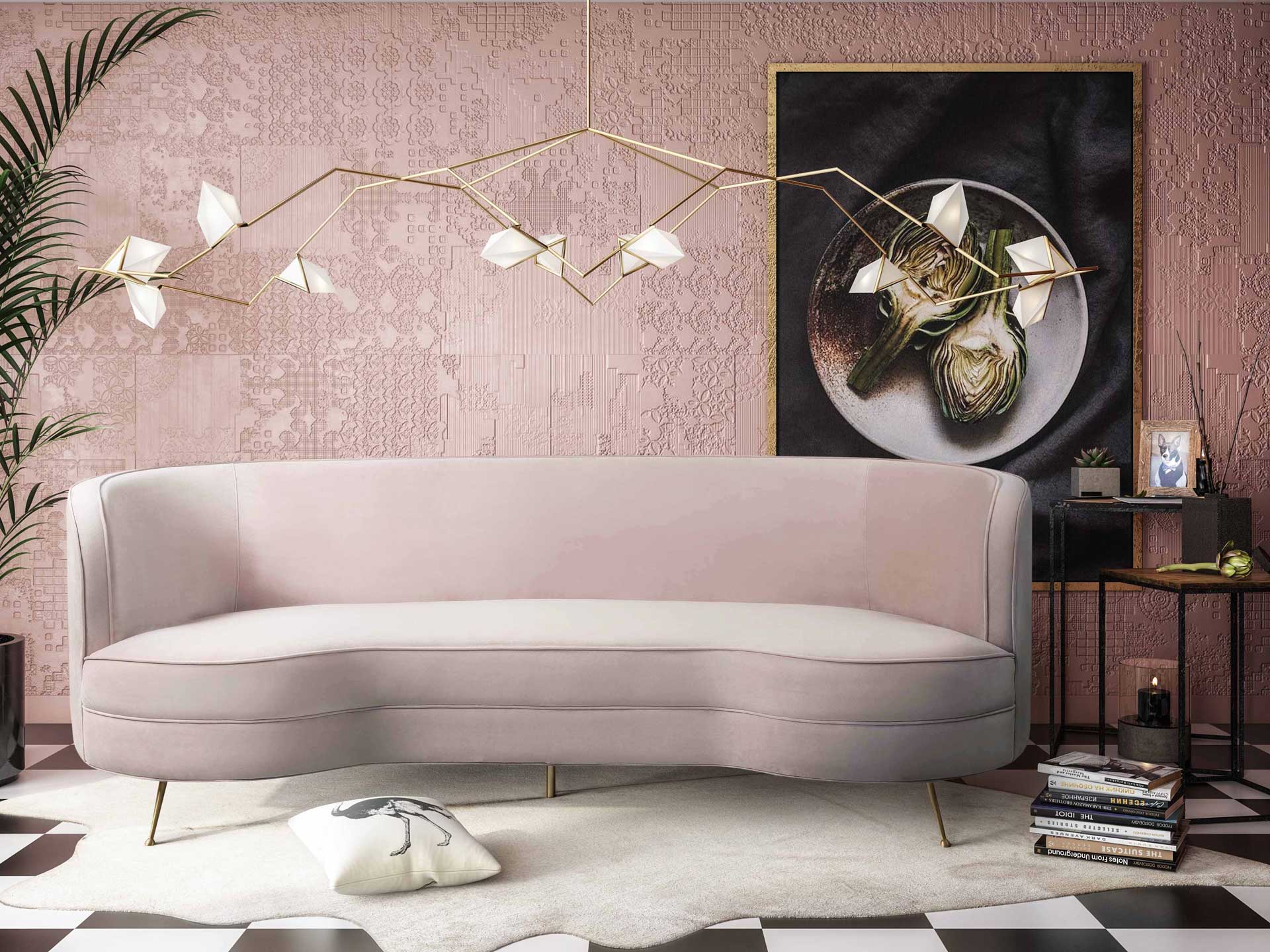 Flourish Velvet Sofa Blush - Image 6