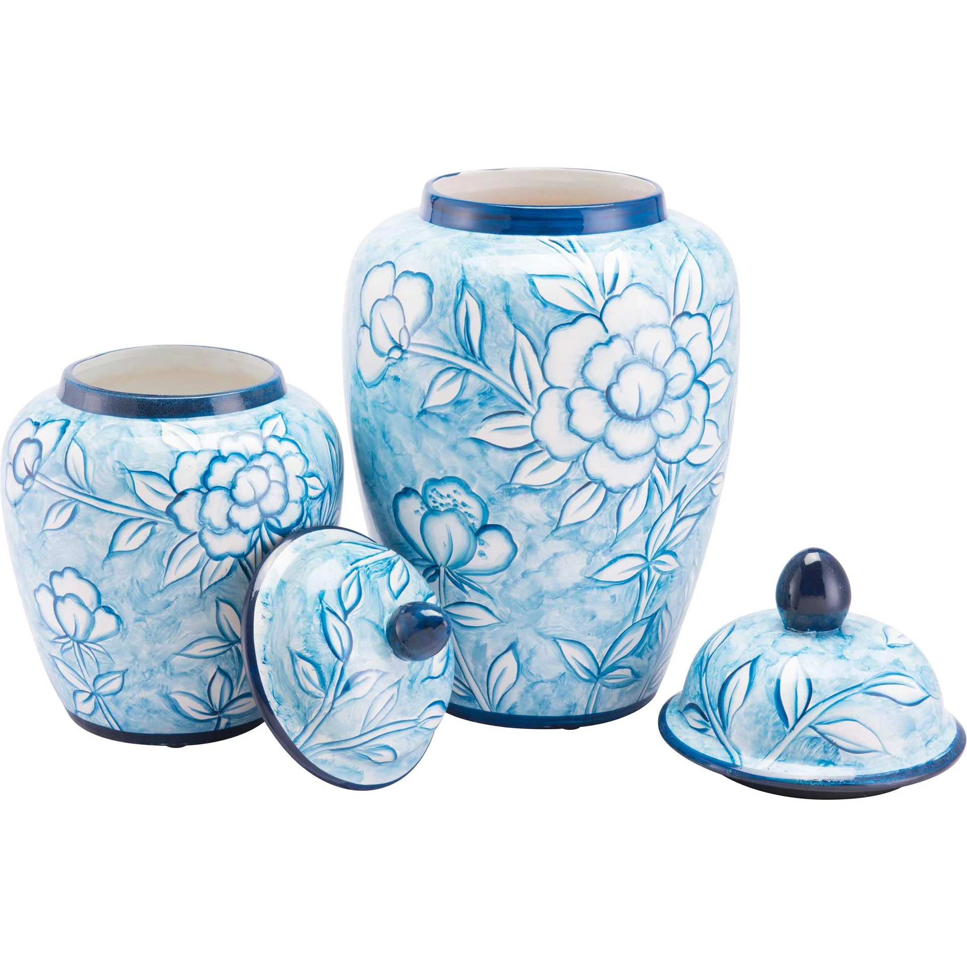 Flower Temple Jar Blue/White - Image 6