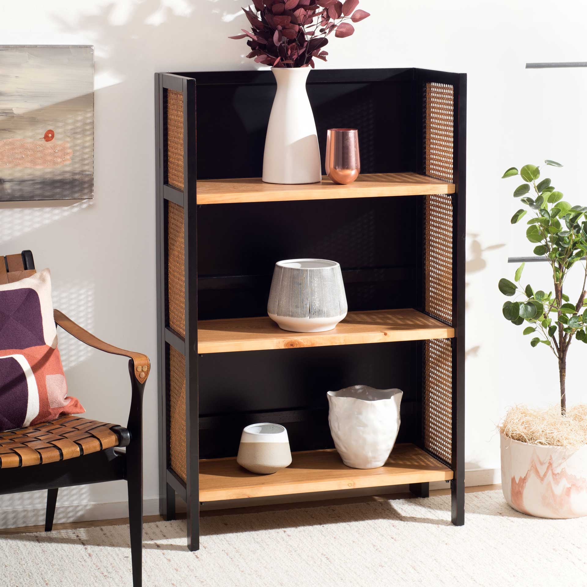 Franklin 3 Shelf Open Top Etagere Black/Light Natural - Image 4