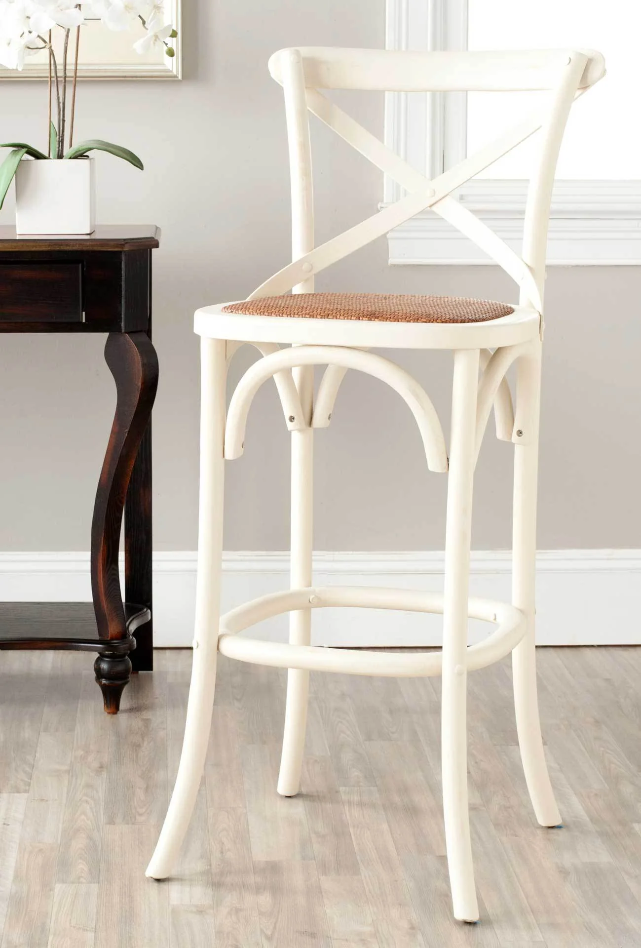 Frederick X Back Bar Stool Distressed Ivory/Medium Brown - Image 4