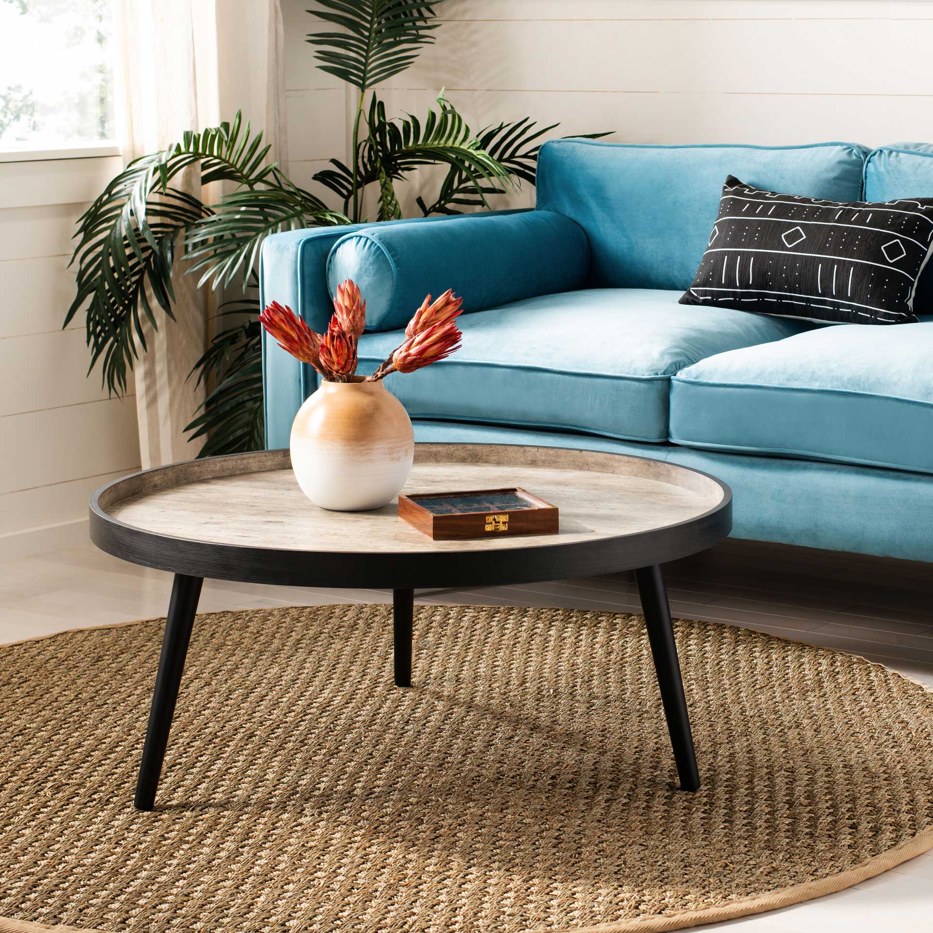 Freya Round Tray Top Coffee Table Light Gray/Black - Image 4