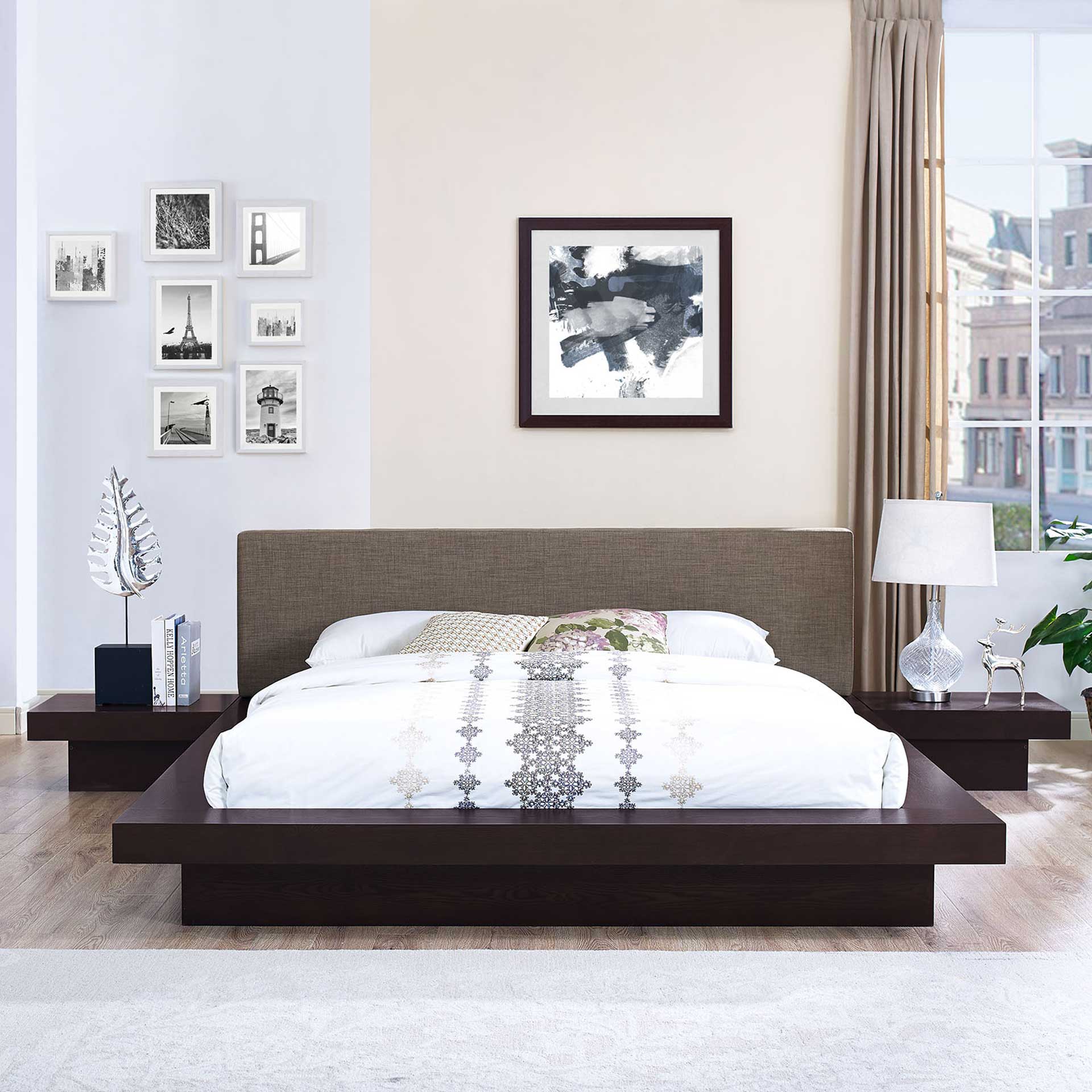Freyja 3 Piece Fabric Bed Cappuccino/Brown - Image 2