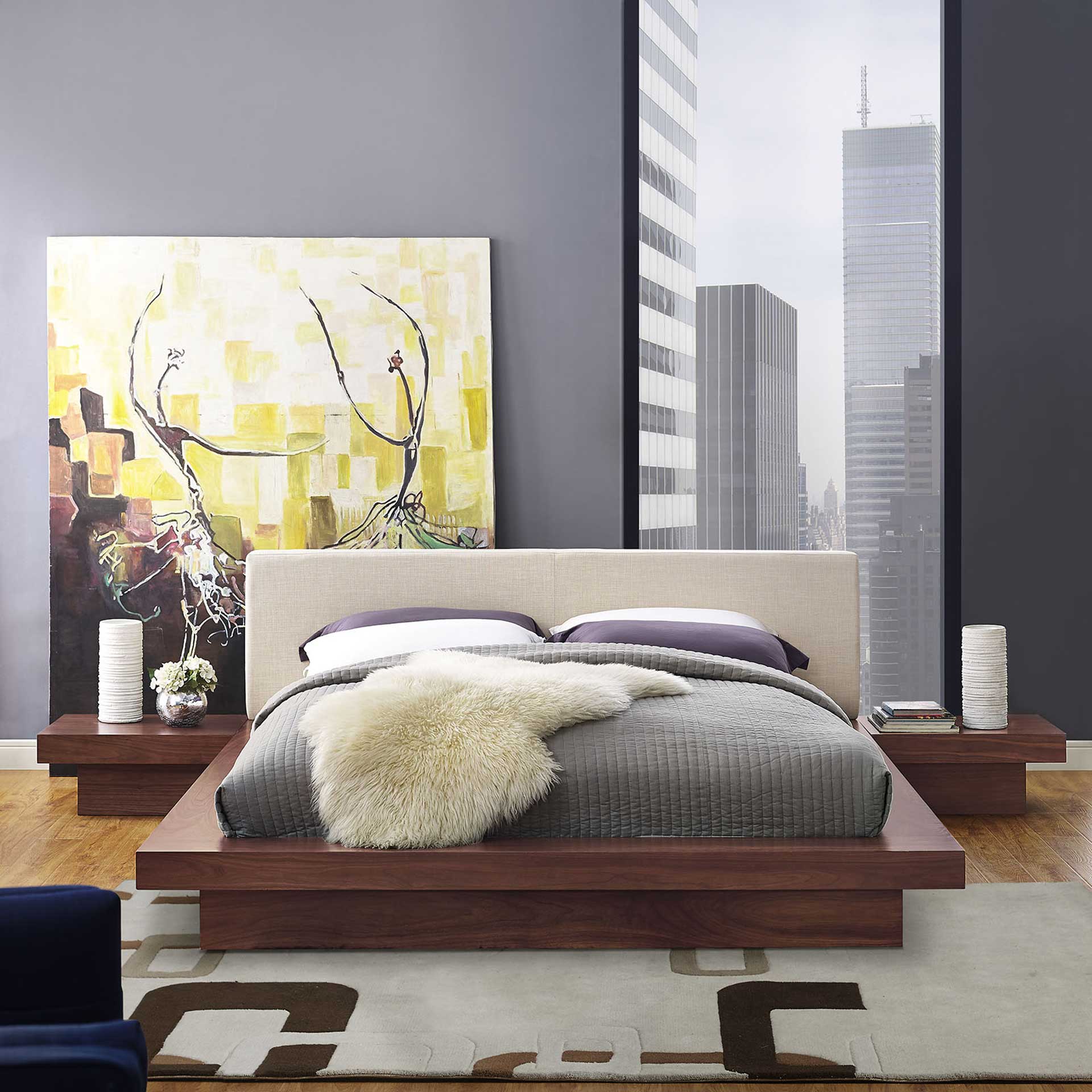 Freyja 3 Piece Fabric Bed Walnut/Beige - Image 2