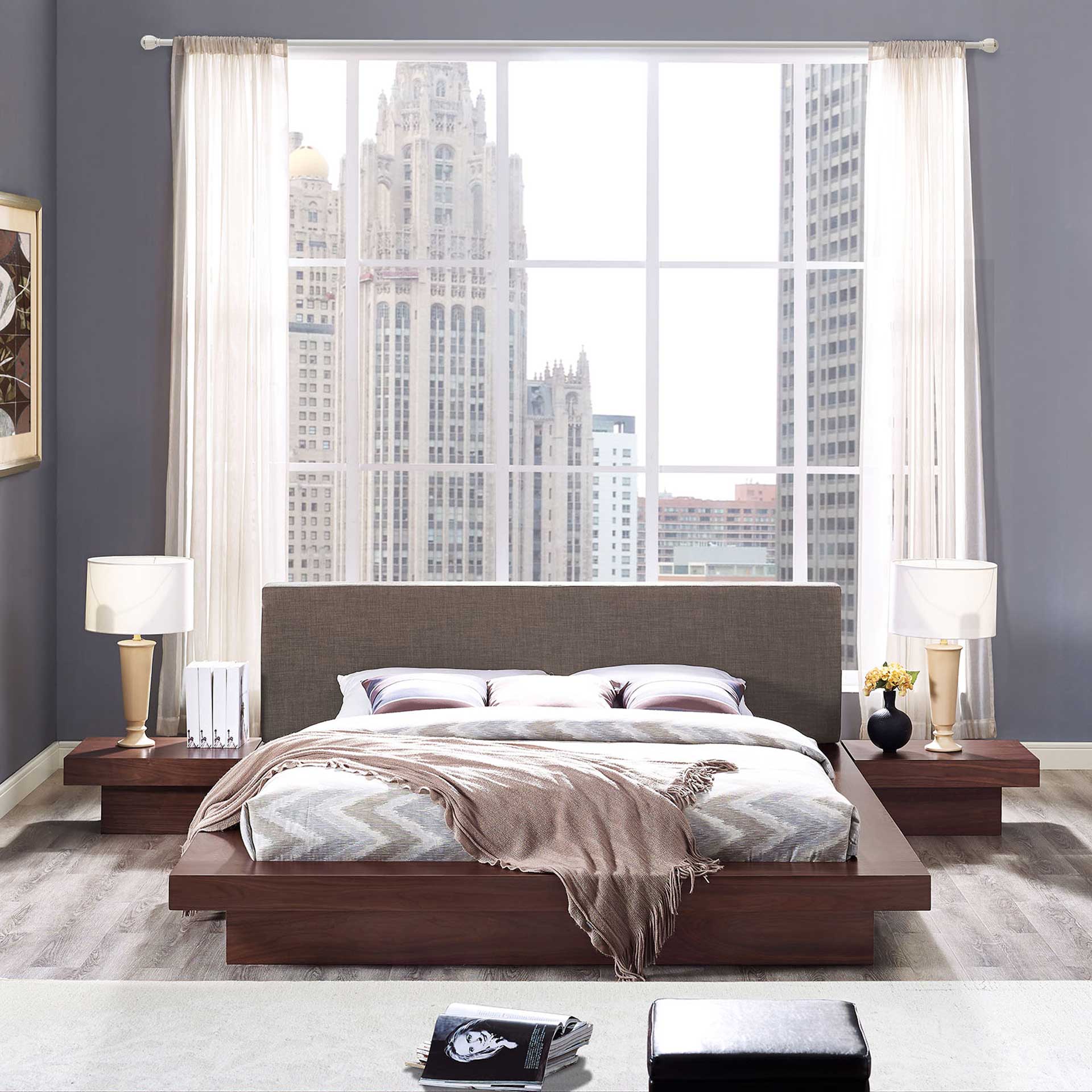 Freyja 3 Piece Fabric Bed Walnut/Brown - Image 2