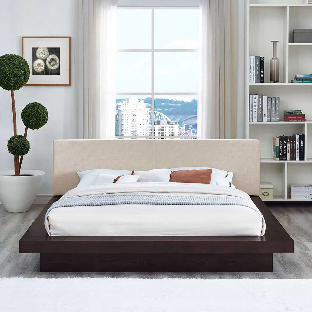 Freyja Fabric Platform Bed Cappuccino/Beige - Image 5