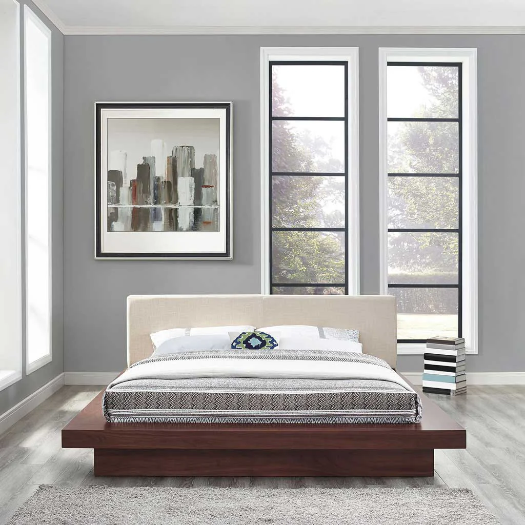 Freyja Fabric Platform Bed Walnut/Beige - Image 5