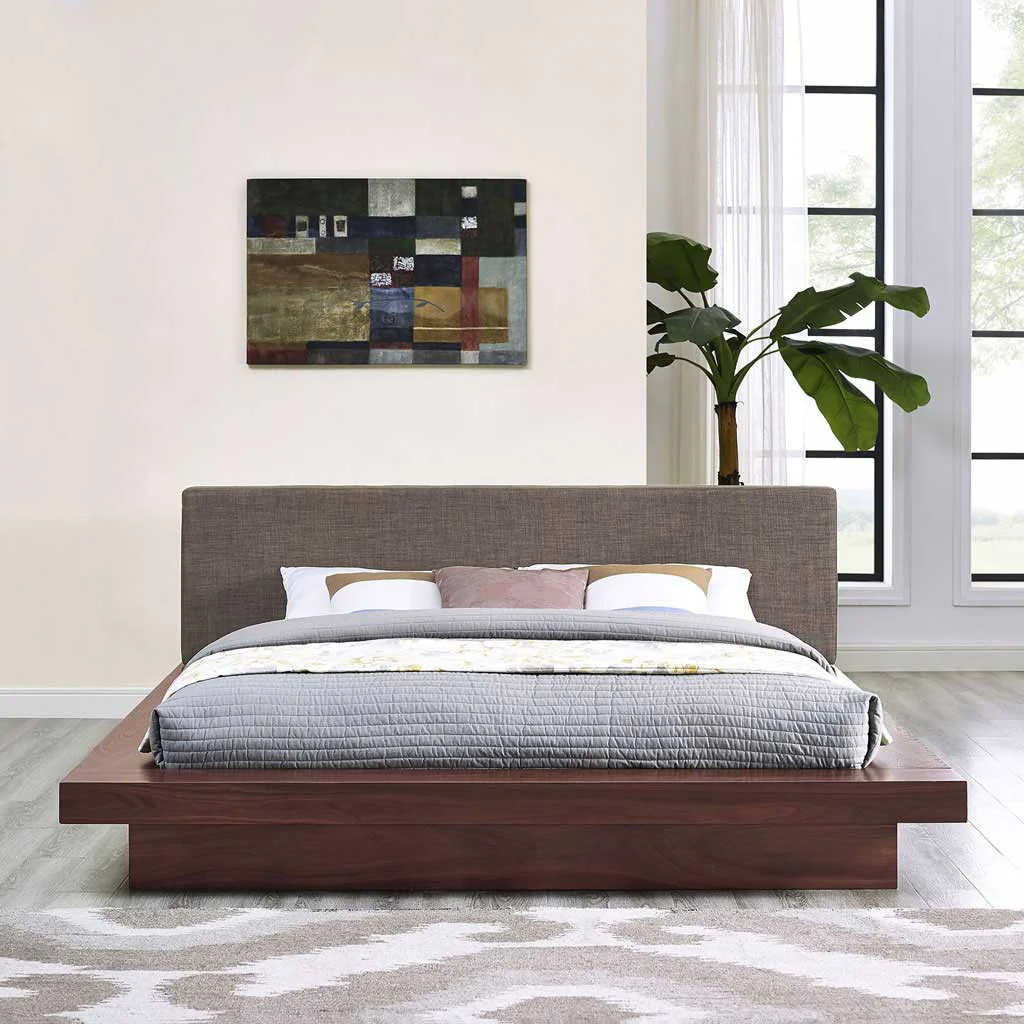 Freyja Fabric Platform Bed Walnut/Brown - Image 5