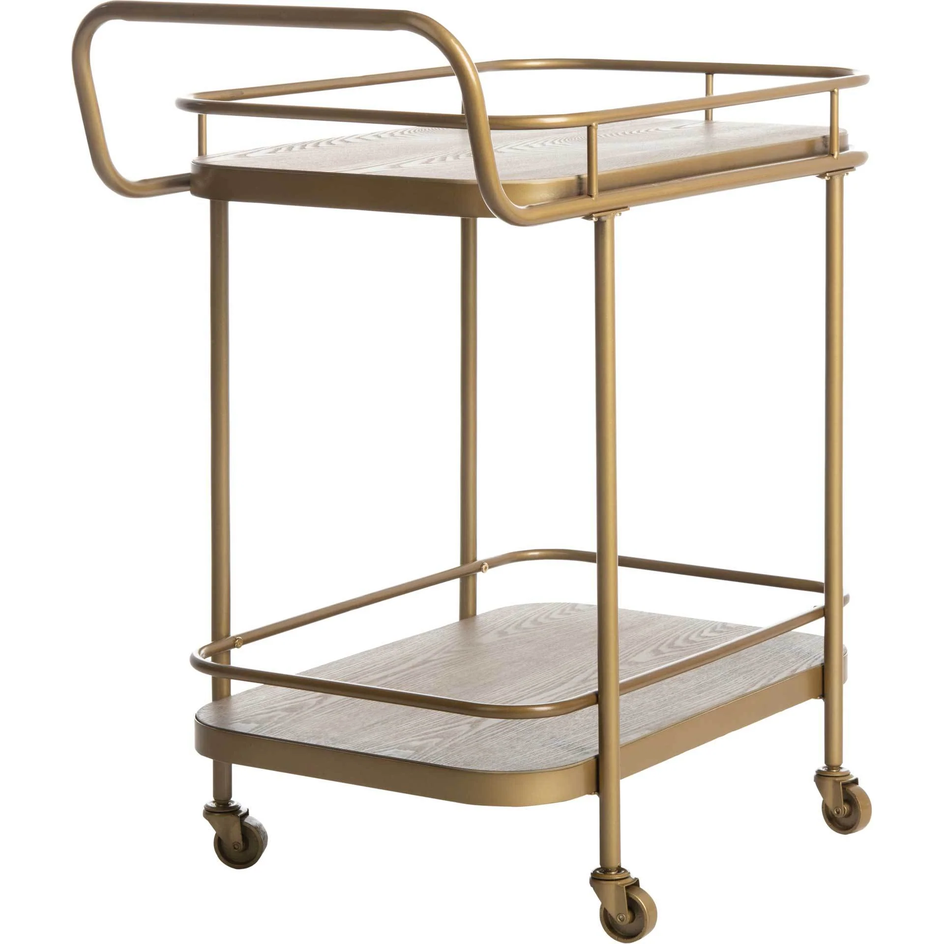 Gabriela 2 Tier Rectangle Bar Cart Rustic Oak/Gold - Image 4
