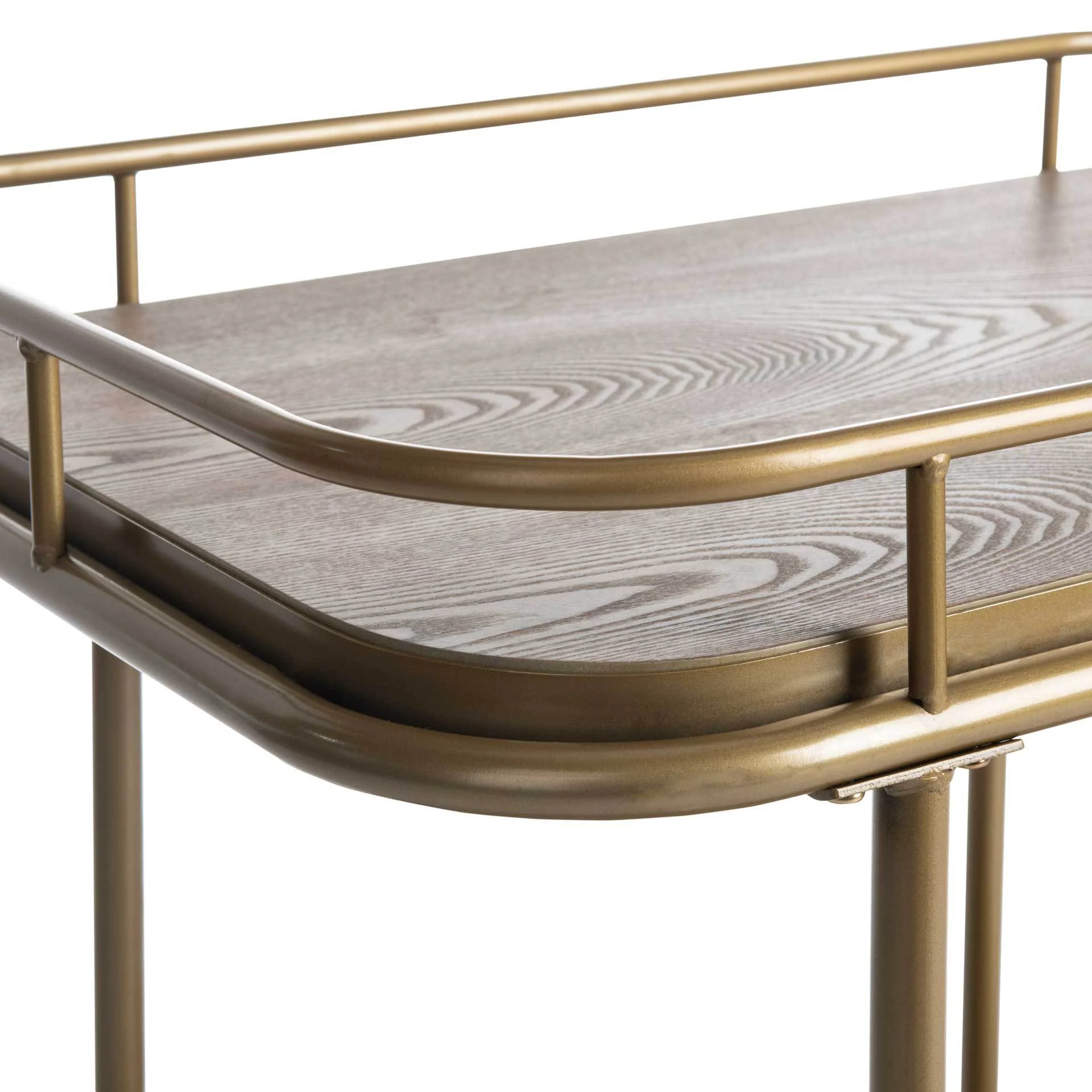 Gabriela 2 Tier Rectangle Bar Cart Rustic Oak/Gold - Image 6