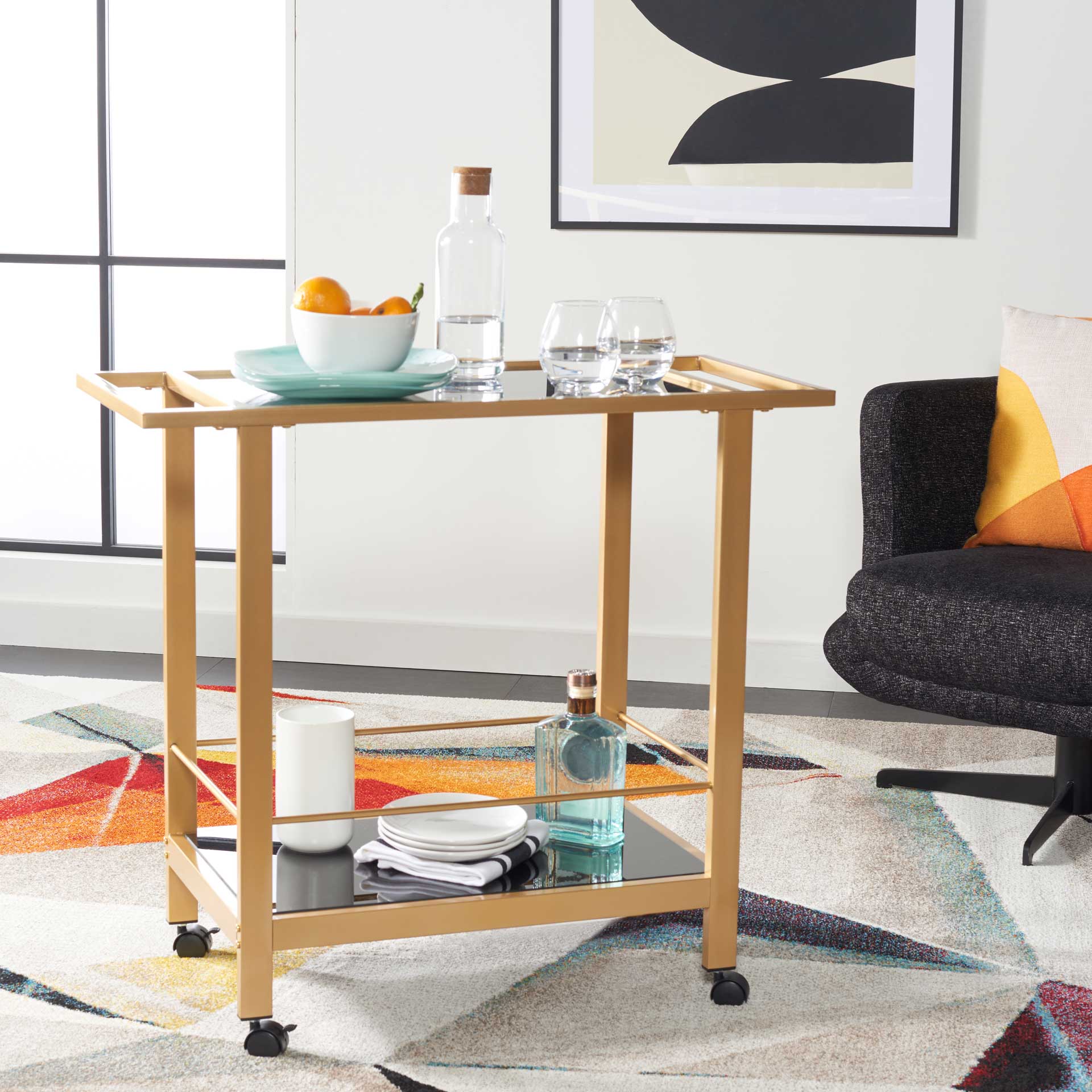 Gaelan 2 Tier Bar Cart Gold/Black - Image 5