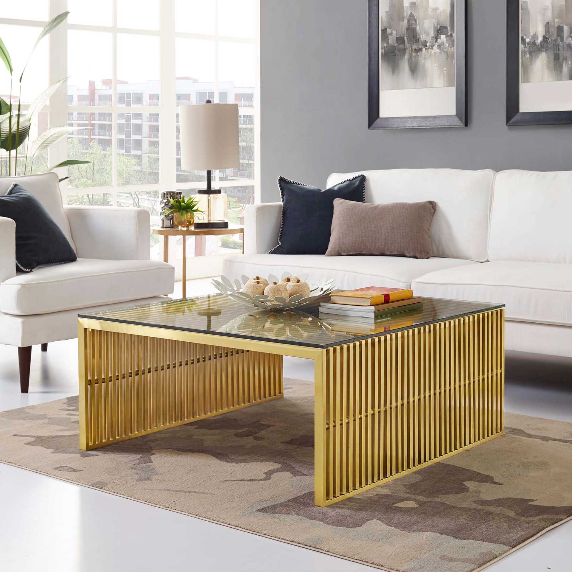 Galena Stainless Steel Coffee Table Gold - Image 5