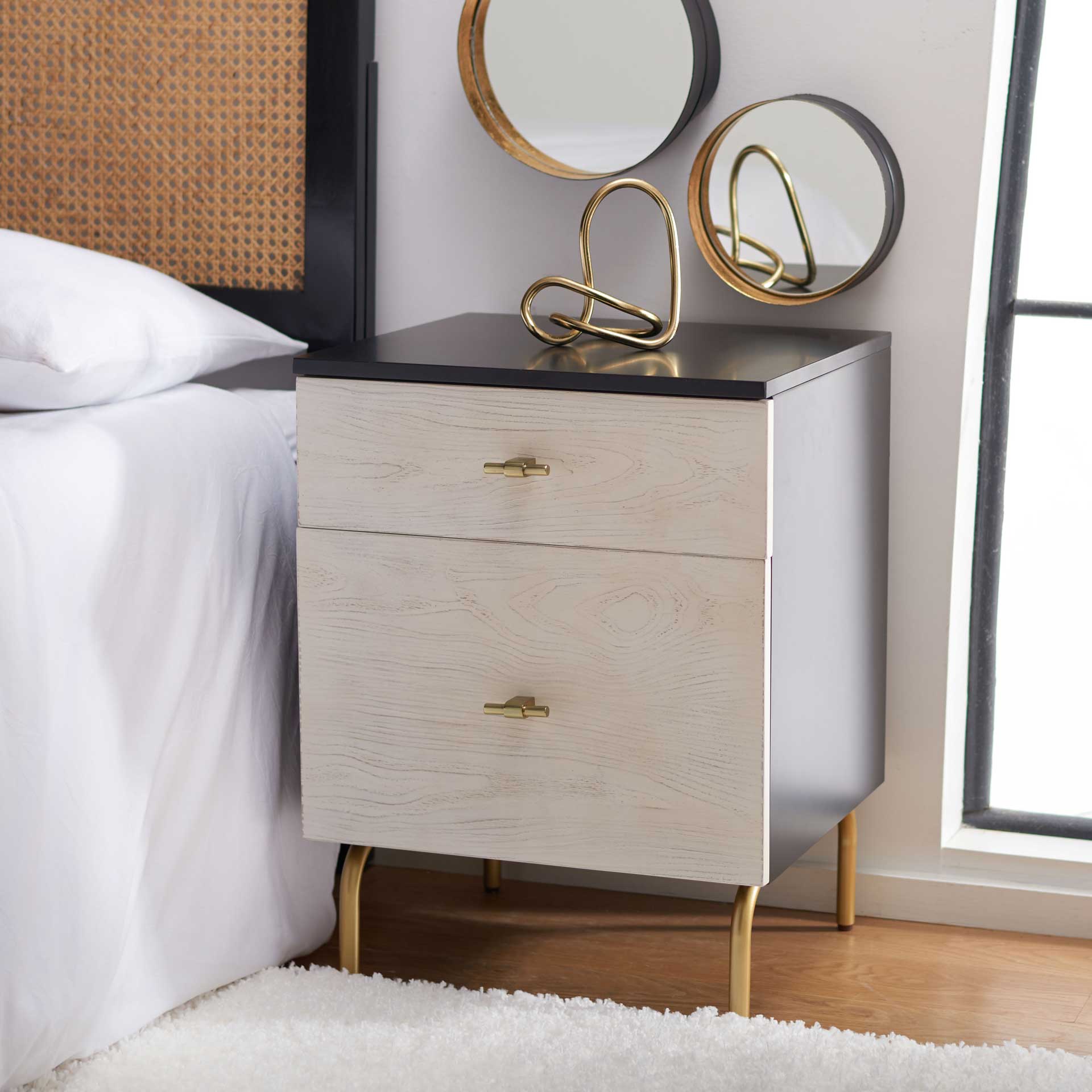 Gemma 2 Drawer Nightstand Black/White Washed - Image 9