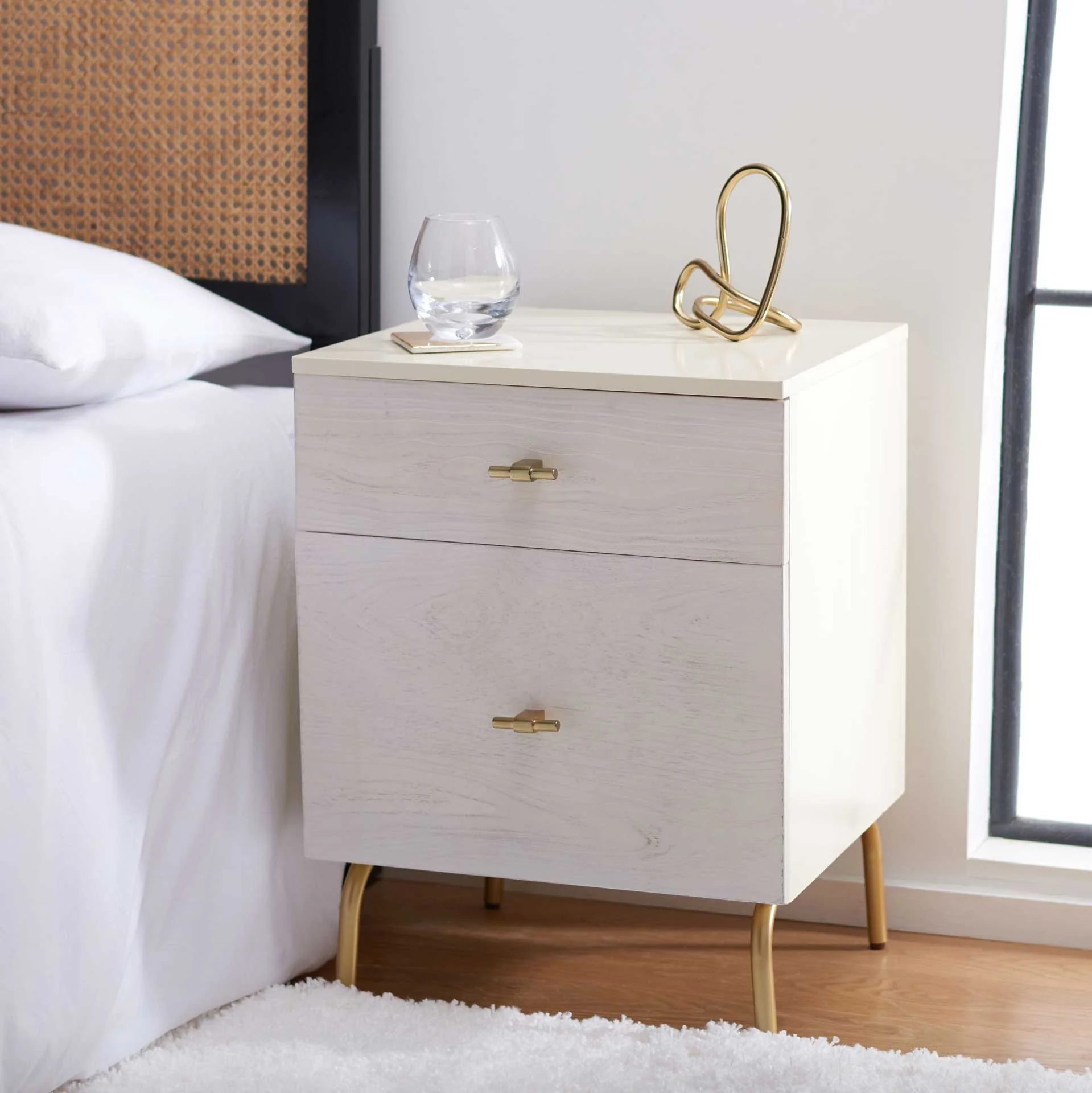 Gemma 2 Drawer Nightstand Cream/White Washed - Image 9