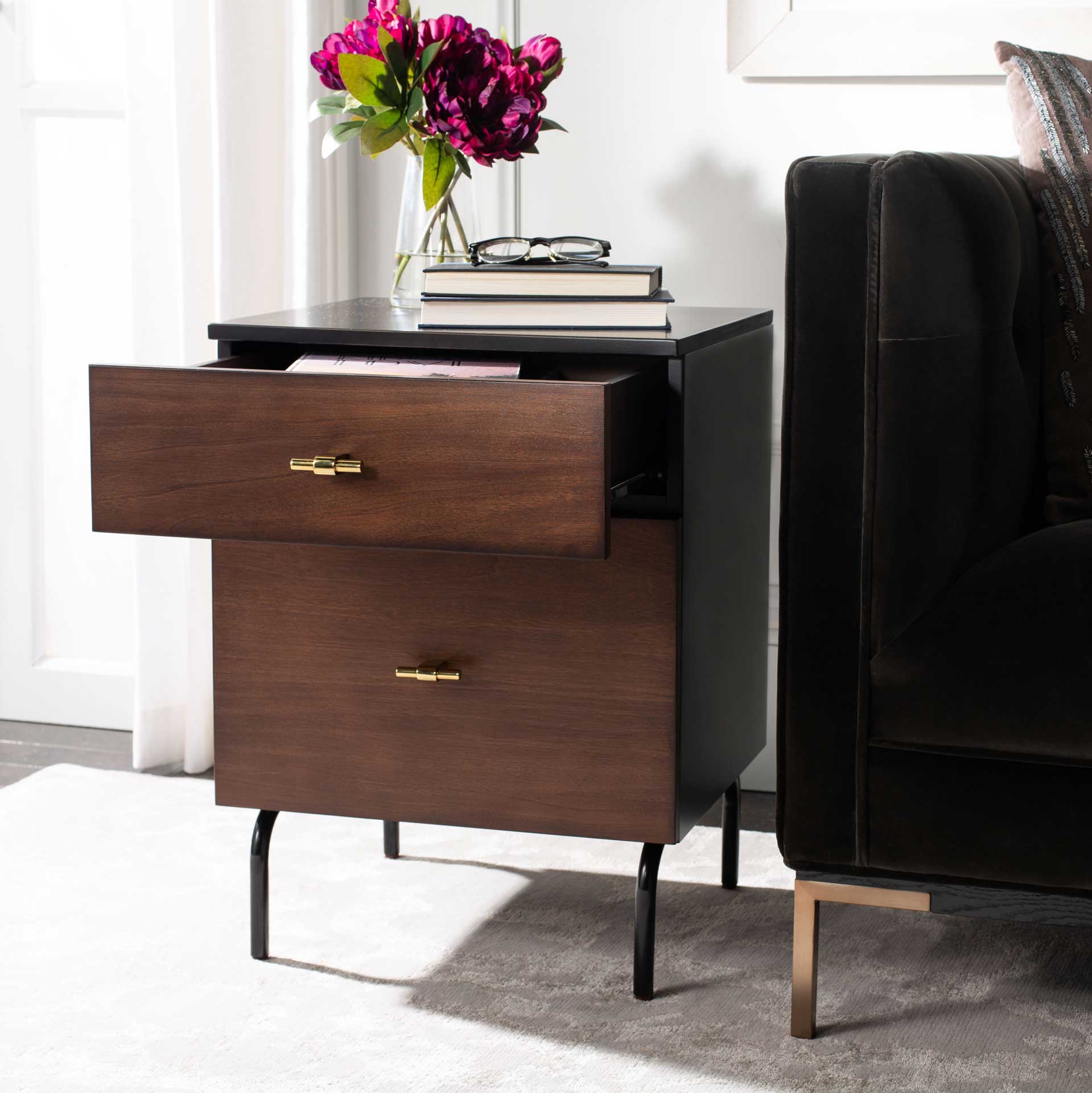 Gemma 2 Drawer Nightstand Walnut/Black - Image 10